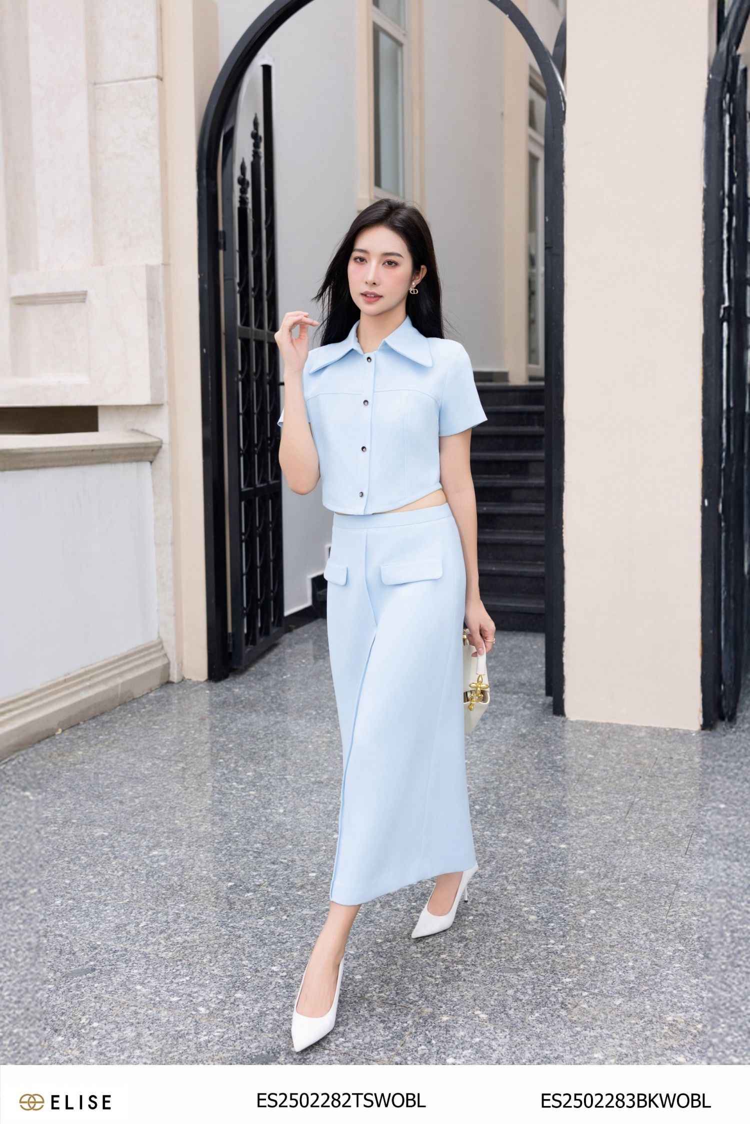 JUPE XANH DA TRỜI GÂN GIỮA ỐP NẮP TÚI