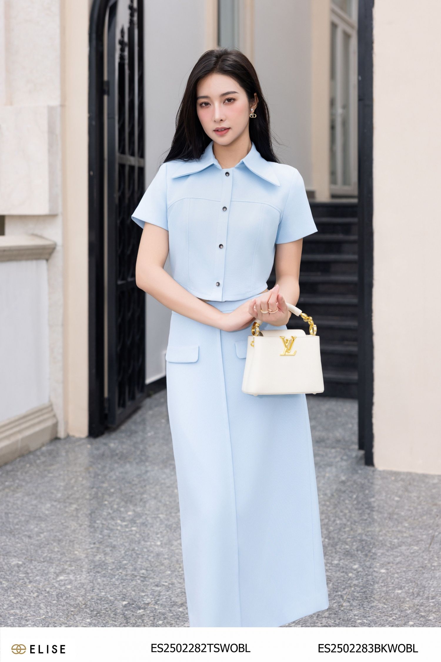 JUPE XANH DA TRỜI GÂN GIỮA ỐP NẮP TÚI