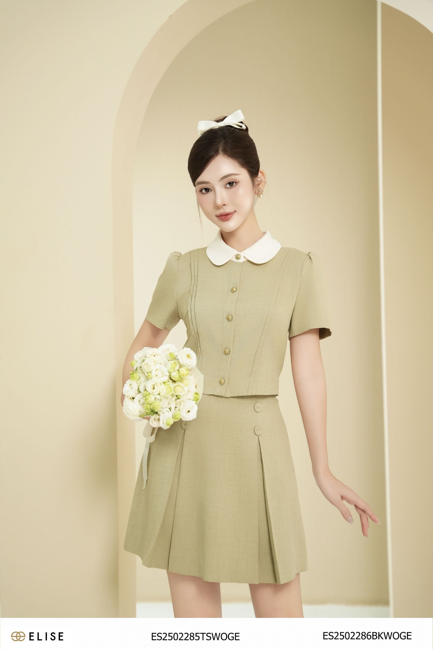 JUPE XANH OLIVE NHẠT XẾP LY