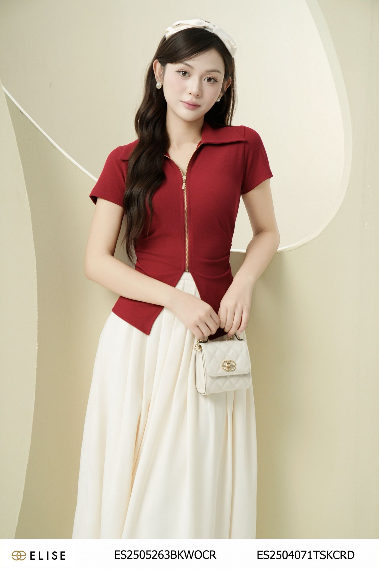 ÁO THUN ĐỎ ĐÔ KHÓA ĐỒNG TRƯỚC