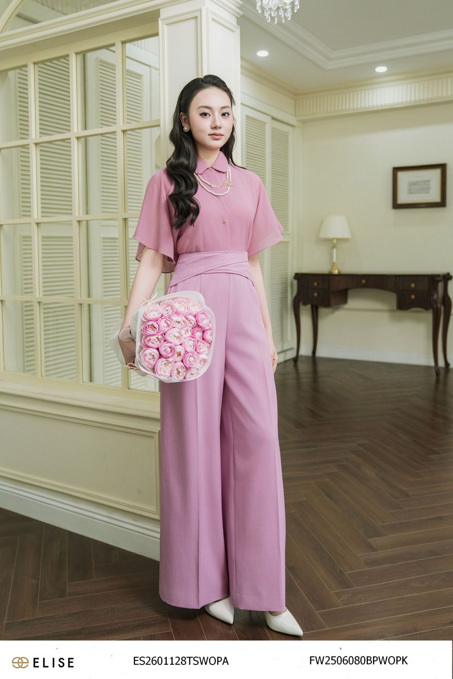 ÁO CHIFFON HỒNG ĐẬM TAY XÒE