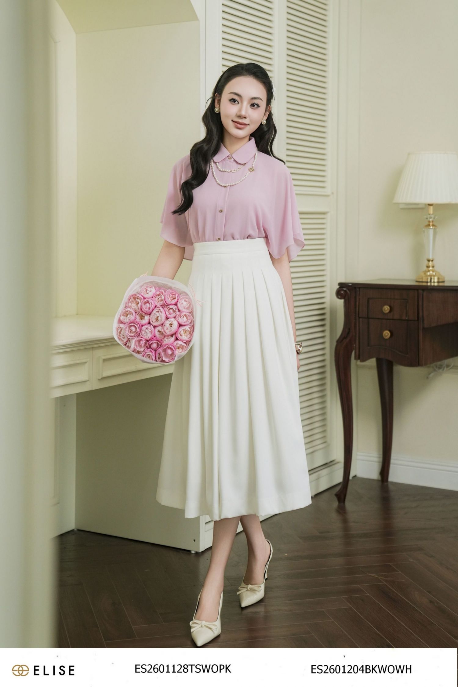 ÁO CHIFFON HỒNG TAY XÒE