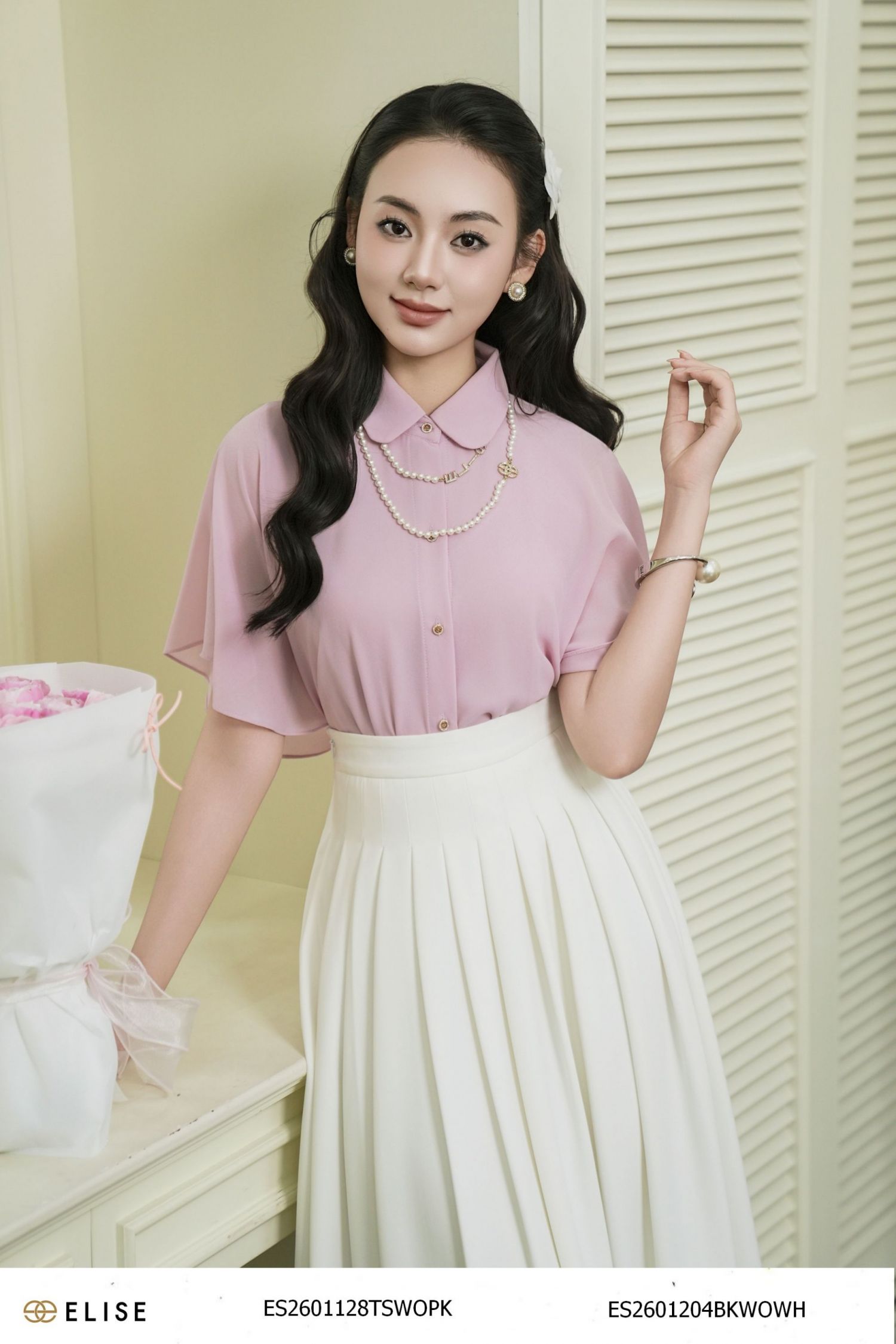 ÁO CHIFFON HỒNG TAY XÒE