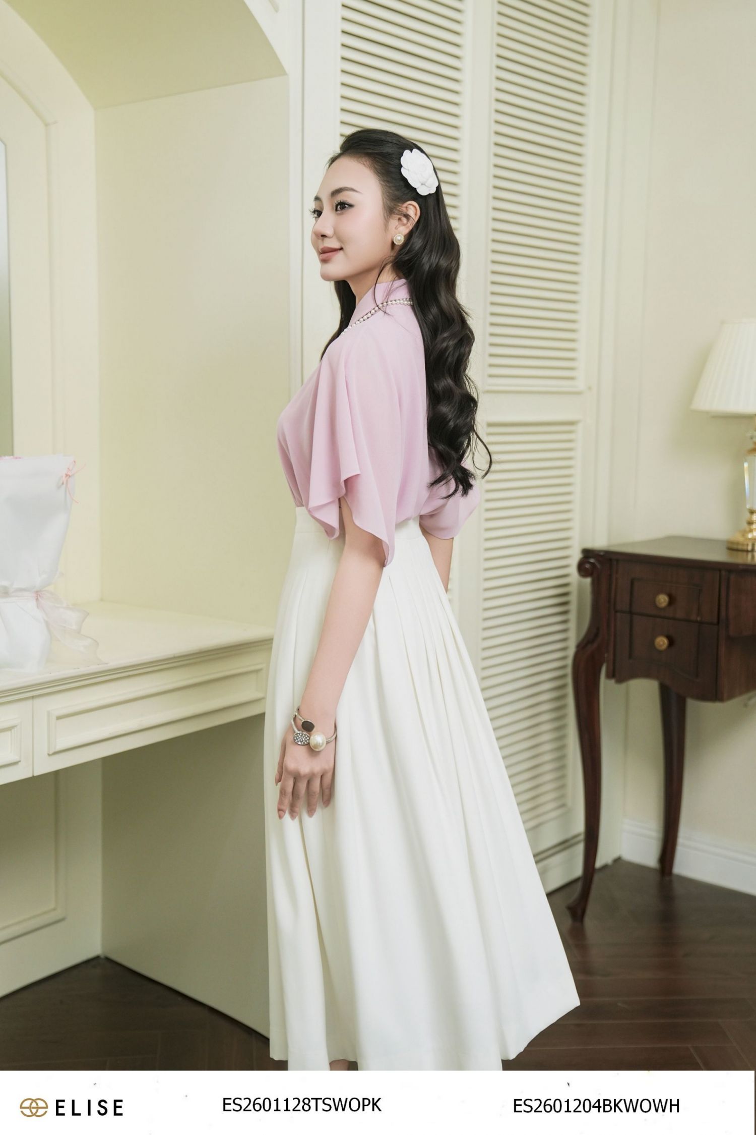 ÁO CHIFFON HỒNG TAY XÒE