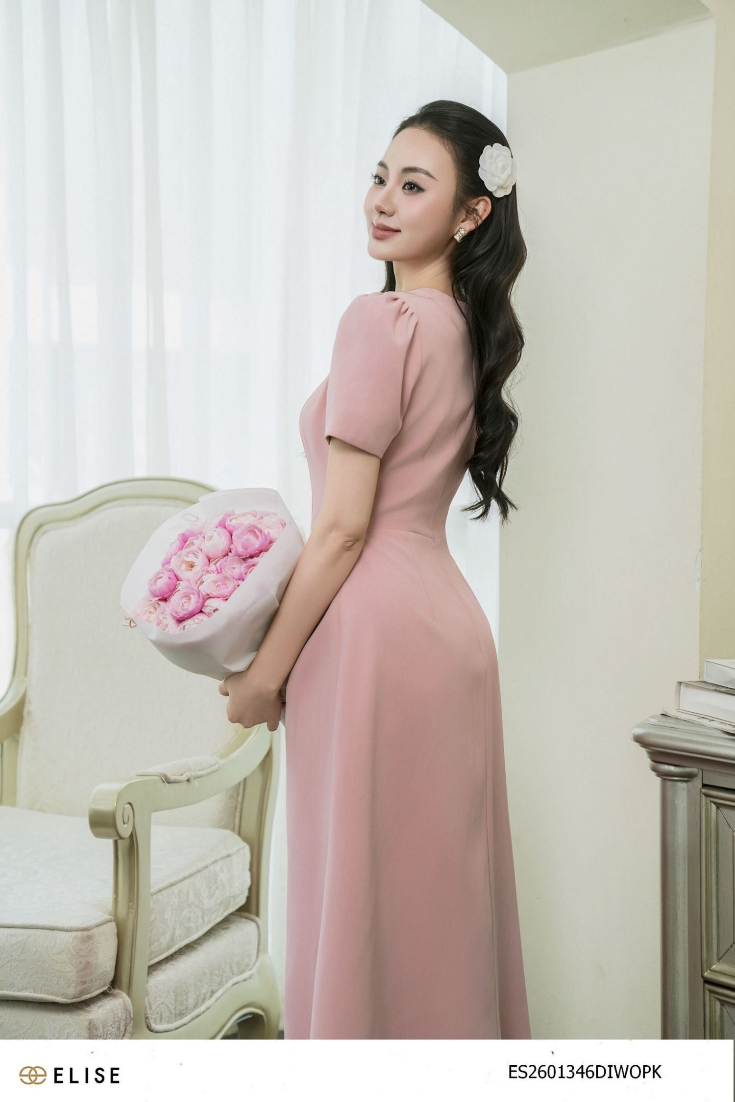 ĐẦM TUYTSY HỒNG ĐẬM XẾP LY EO