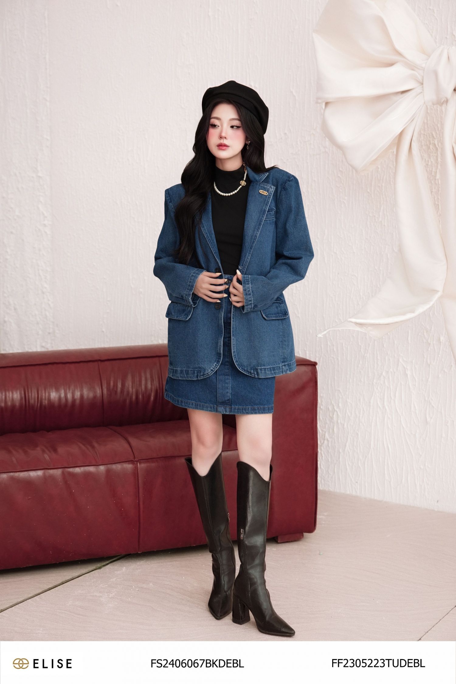 VEST JEANS XANH VE ĐÍNH LOGO