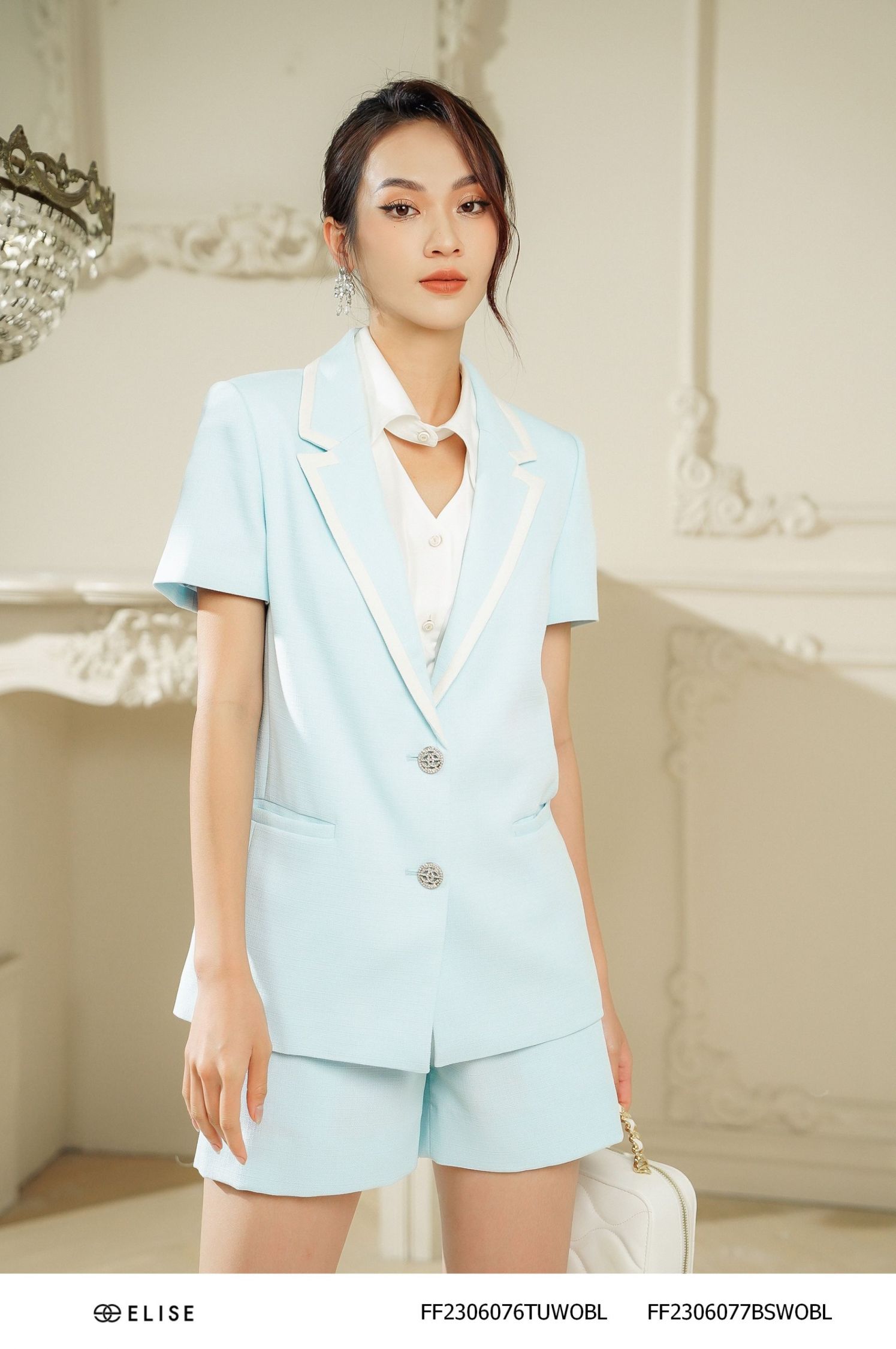 VEST TWEED KT XANH CỔ VIỀN TRẮNG