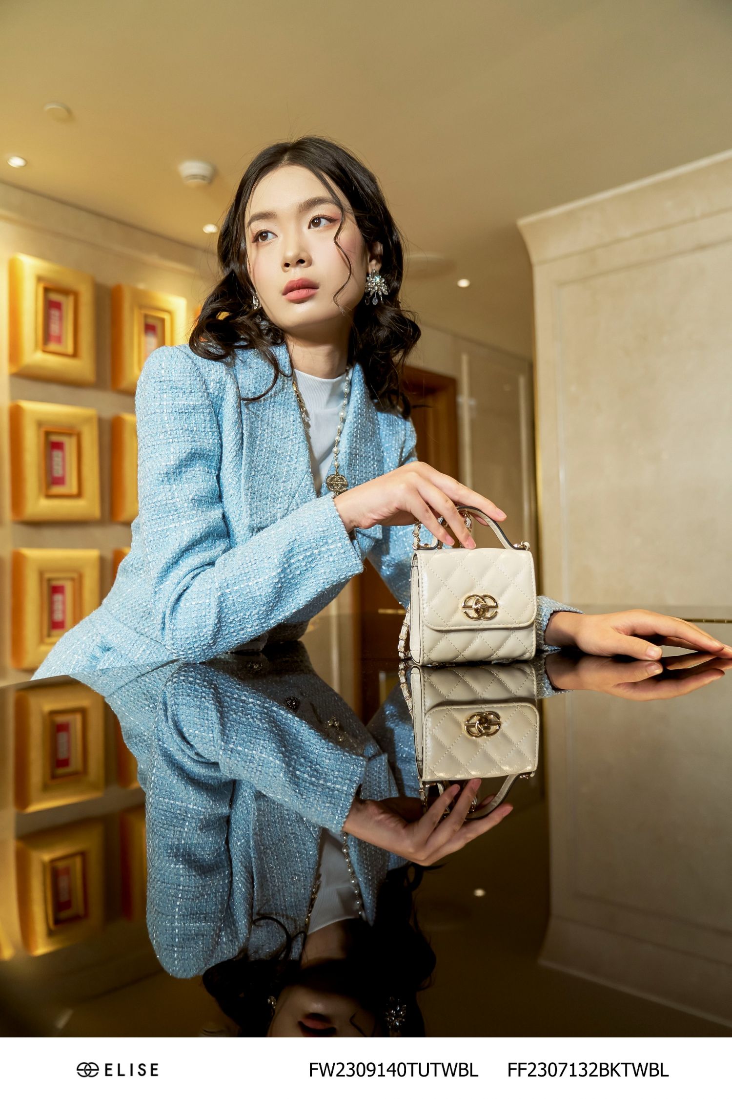 JUPE DẠ TWEED XANH GẤU TUA RUA