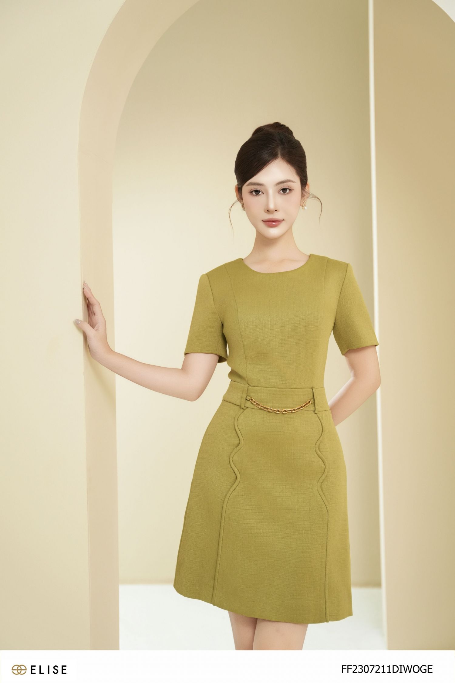 ĐẦM TWEED XANH CỎ ÚA XÍCH EO