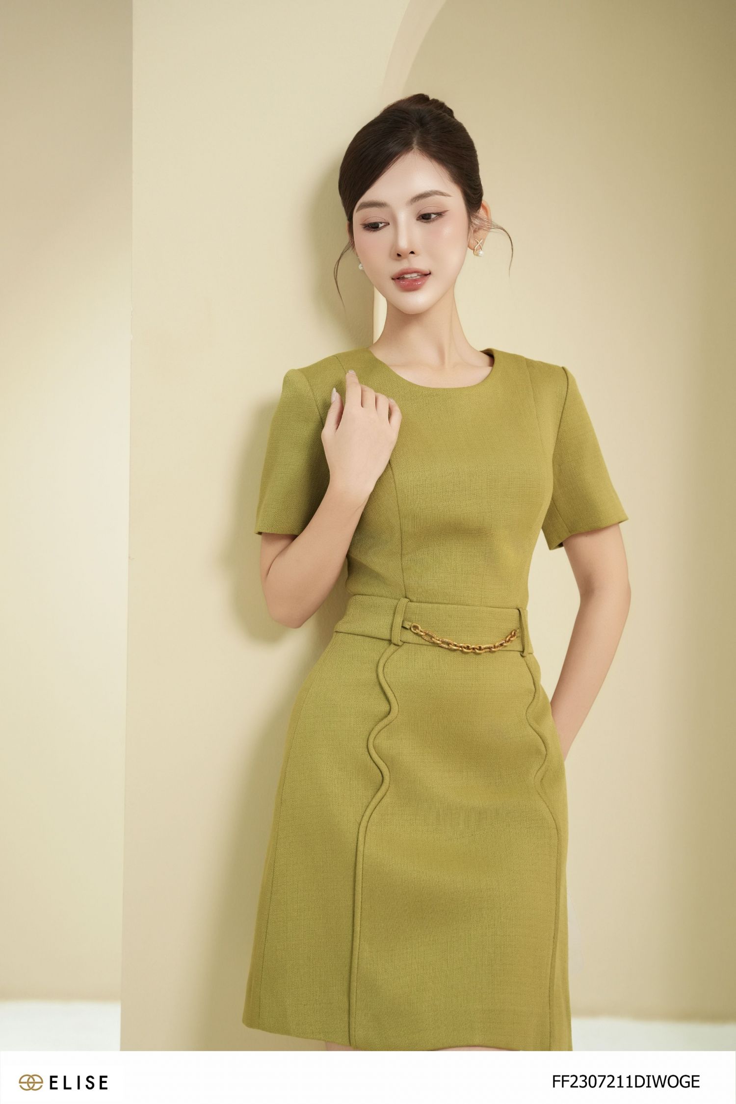 ĐẦM TWEED XANH CỎ ÚA XÍCH EO