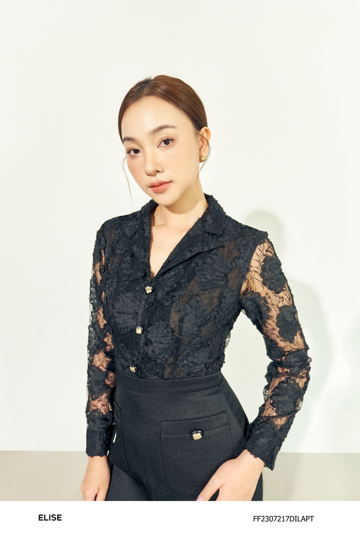 ĐẦM REN ĐEN HOA NỔI PHỐI DẠ TWEED