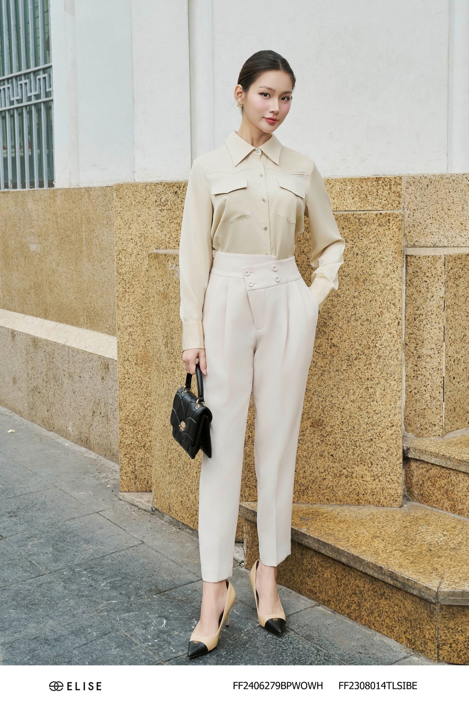 SM LỤA BE TÚI NGỰC PHỐI TWEED