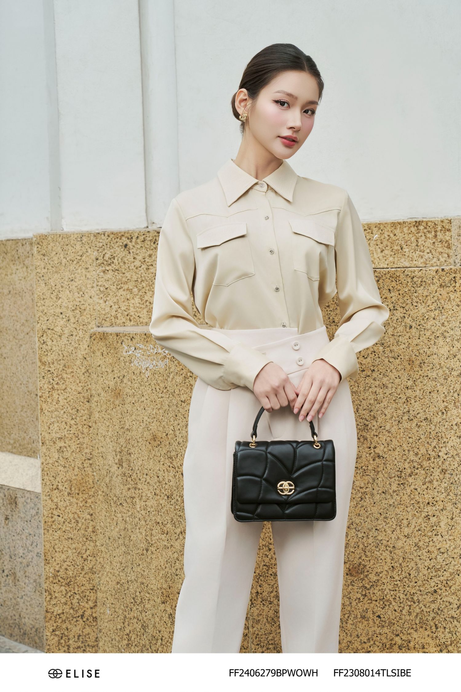SM LỤA BE TÚI NGỰC PHỐI TWEED