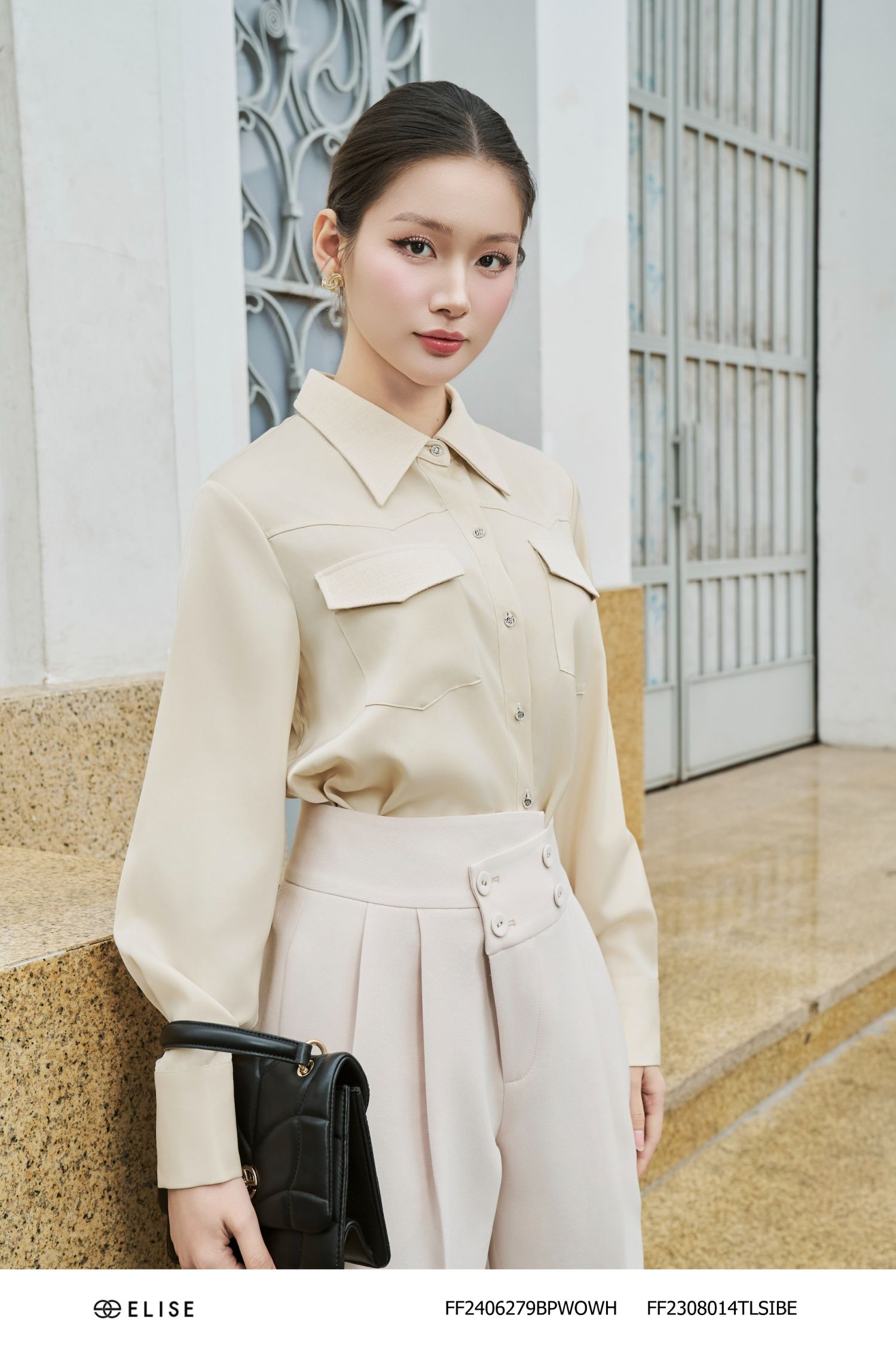 SM LỤA BE TÚI NGỰC PHỐI TWEED