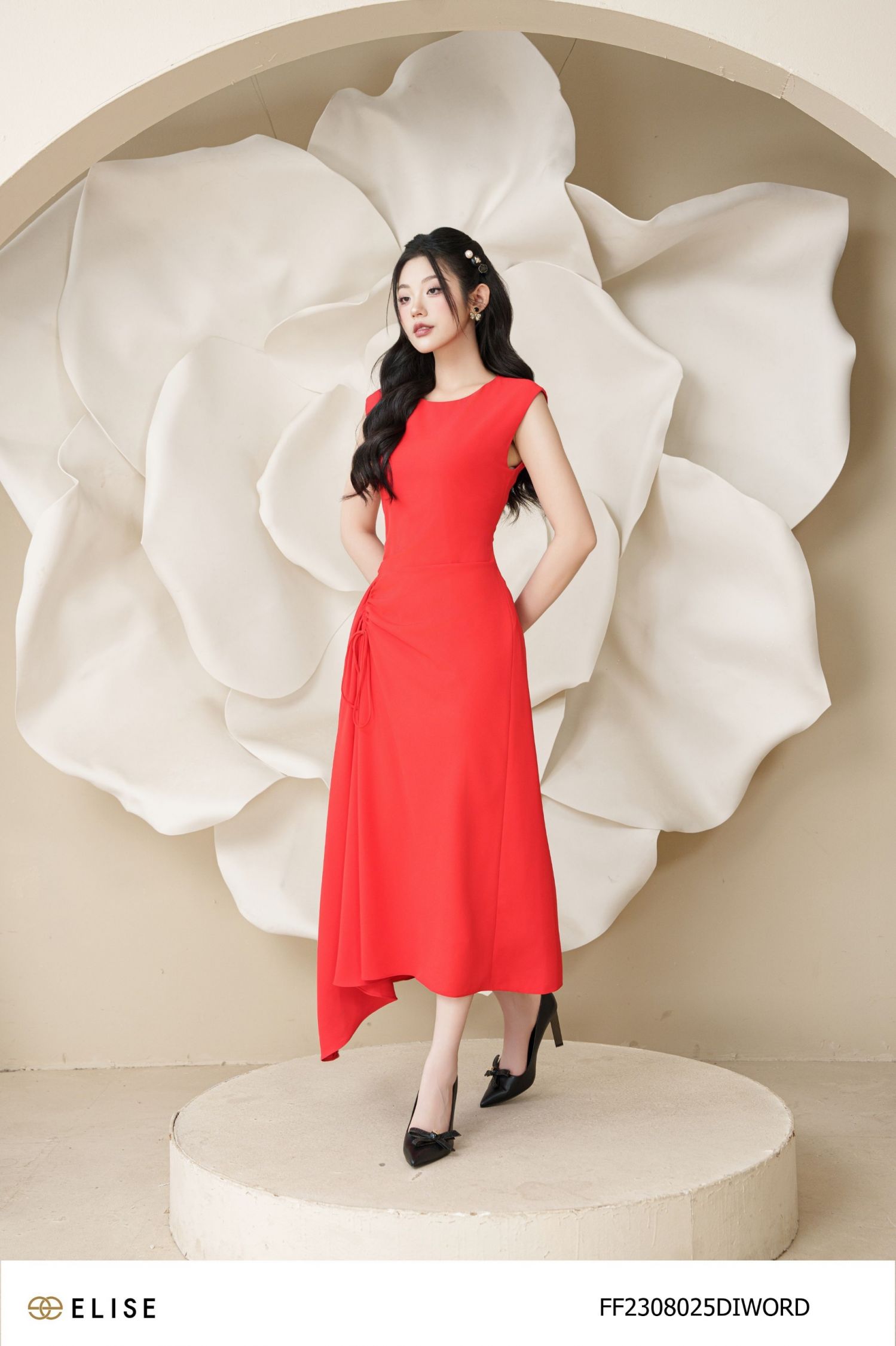 ĐẦM ĐỎ GẤU CHÉO RÚT DÂY EO