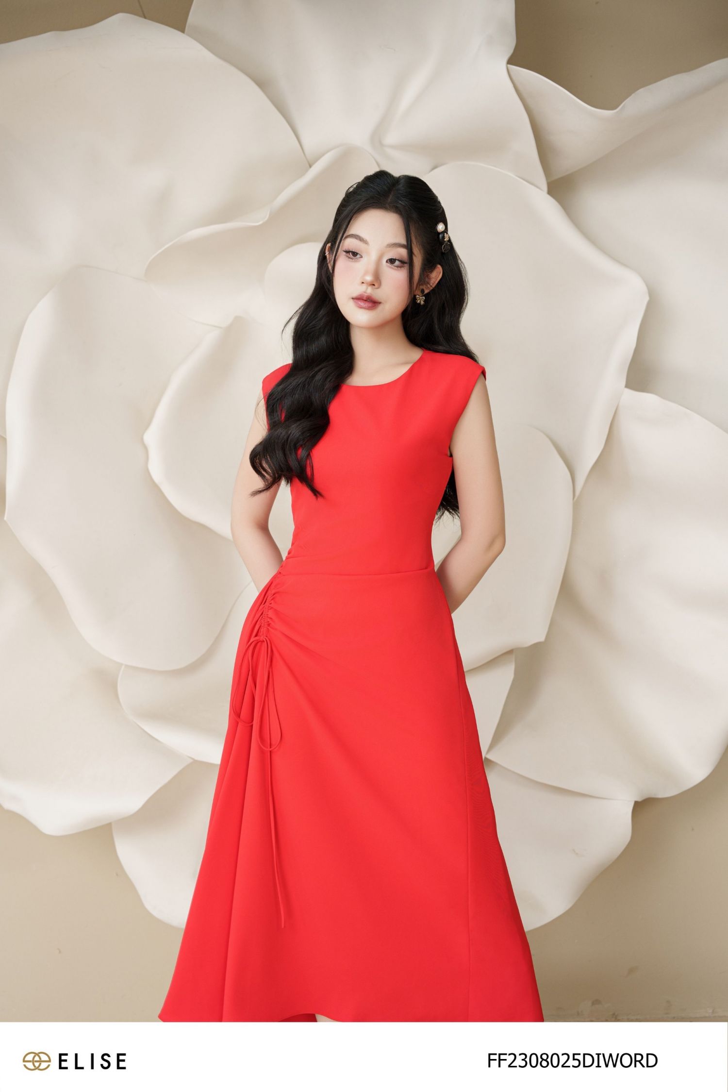 ĐẦM ĐỎ GẤU CHÉO RÚT DÂY EO