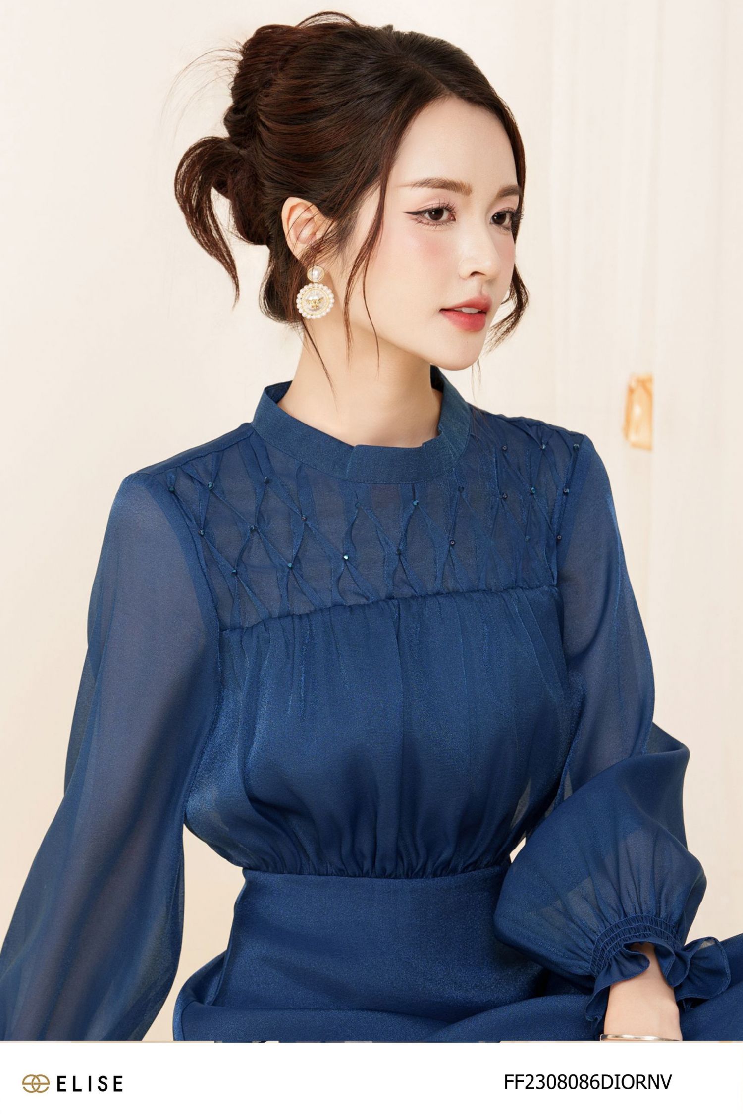 ĐẦM TƠ XANH TÍM THAN ĐÍNH CƯỜM