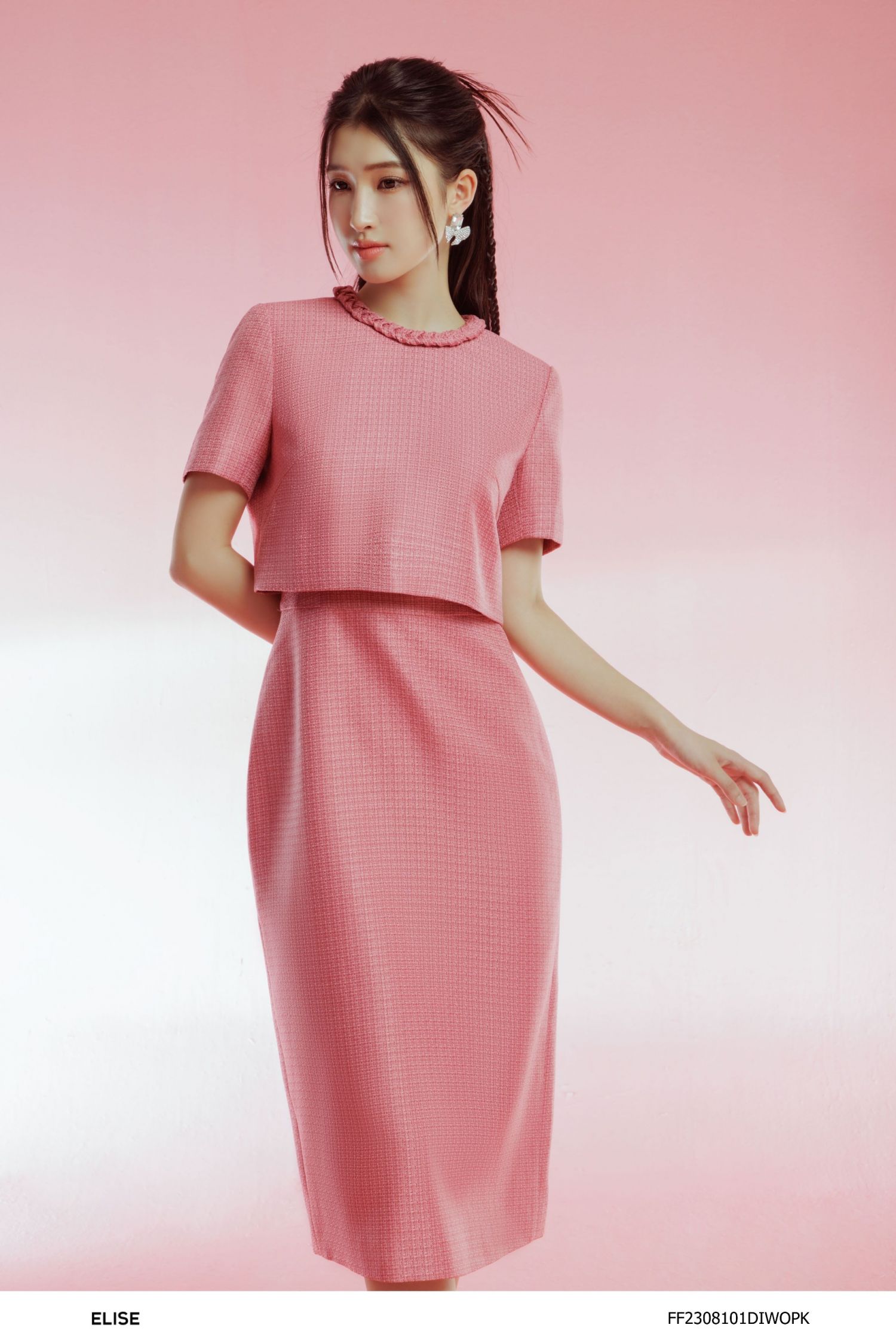 ĐẦM TWEED HỒNG VÂN SỢI TẾT DÂY CỔ