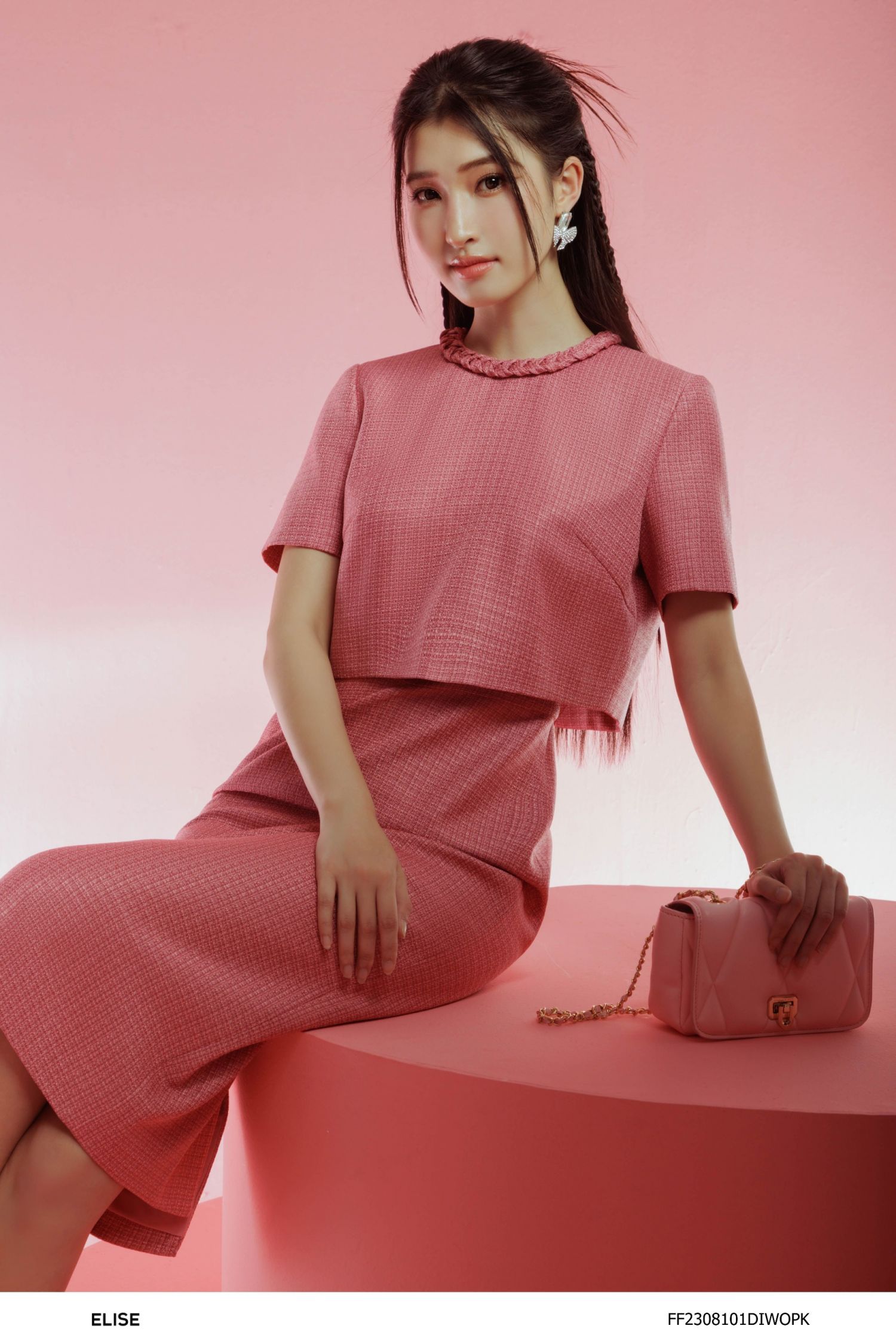 ĐẦM TWEED HỒNG VÂN SỢI TẾT DÂY CỔ
