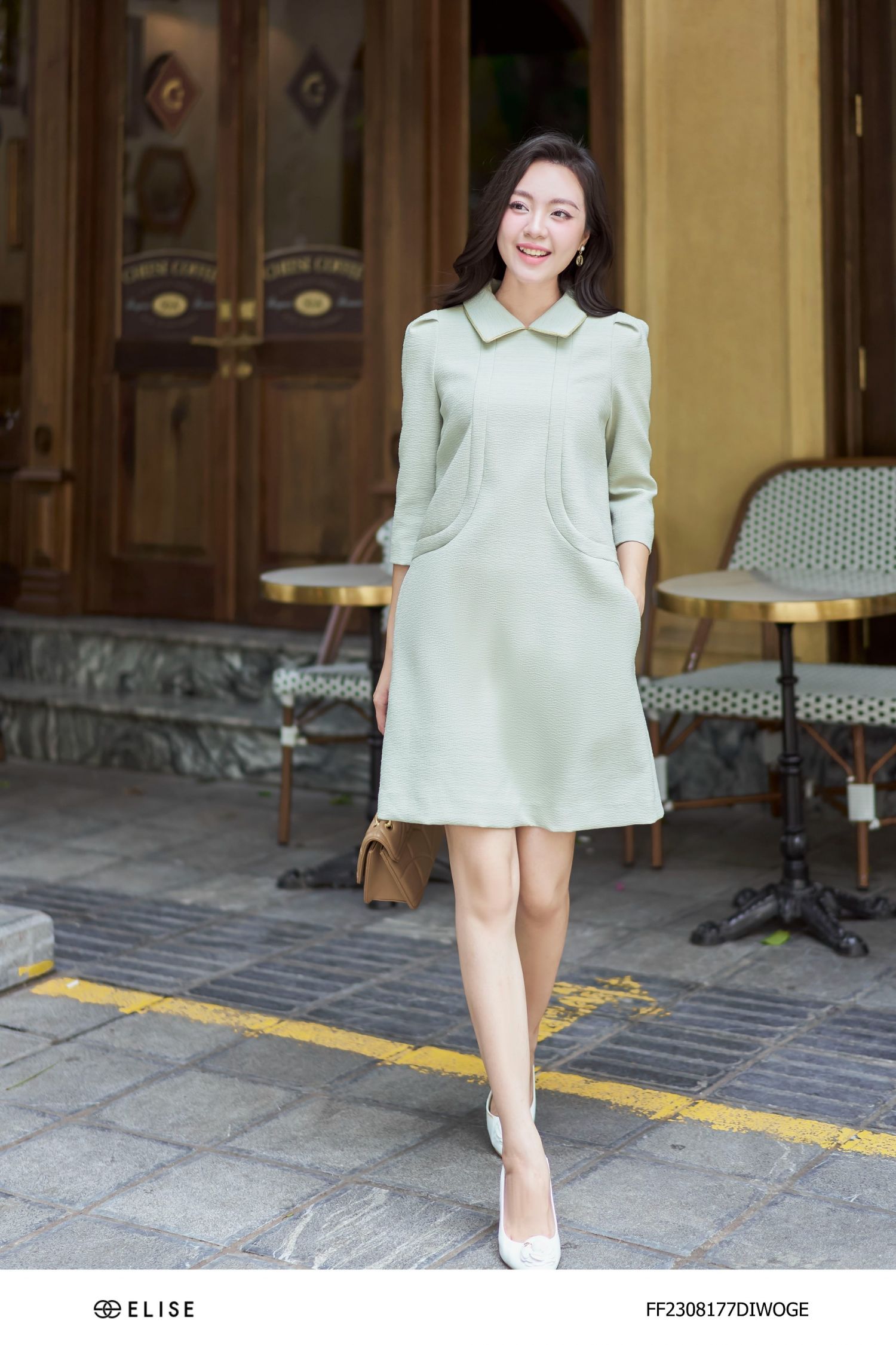 ĐẦM SUÔNG VÂN XANH CỐM KẸP VIỀN CỔ KT