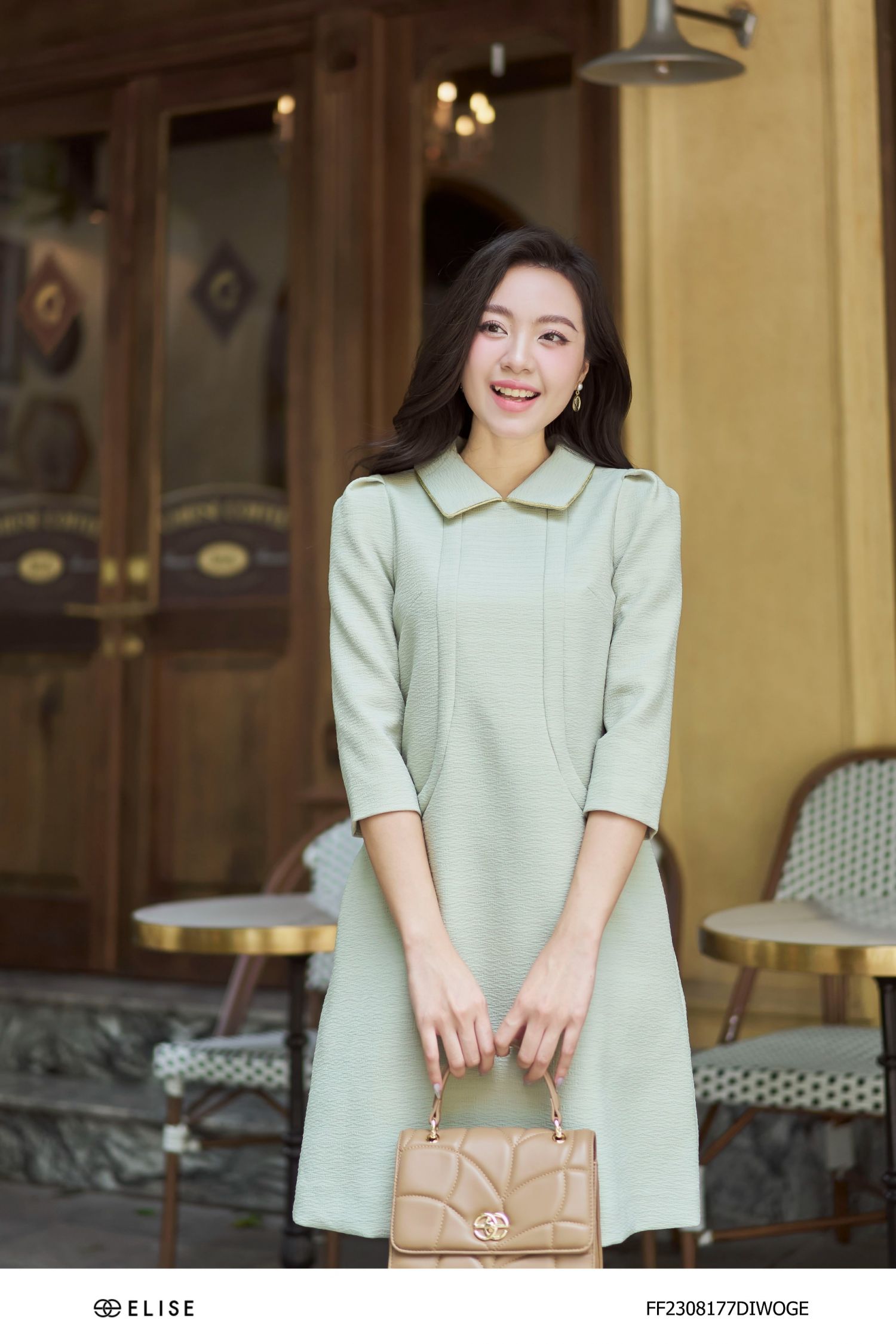 ĐẦM SUÔNG VÂN XANH CỐM KẸP VIỀN CỔ KT