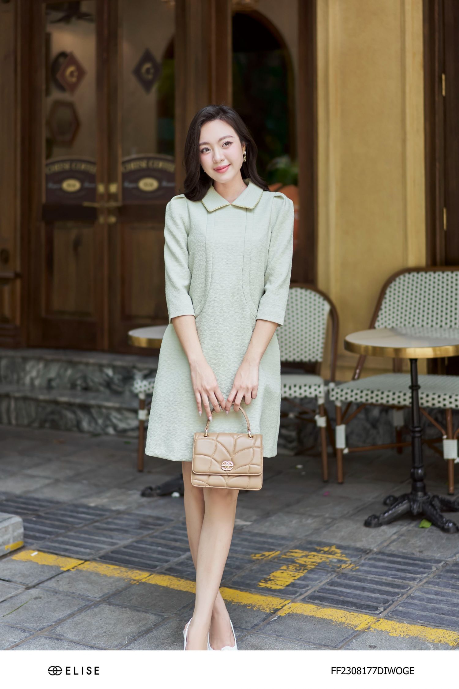 ĐẦM SUÔNG VÂN XANH CỐM KẸP VIỀN CỔ KT