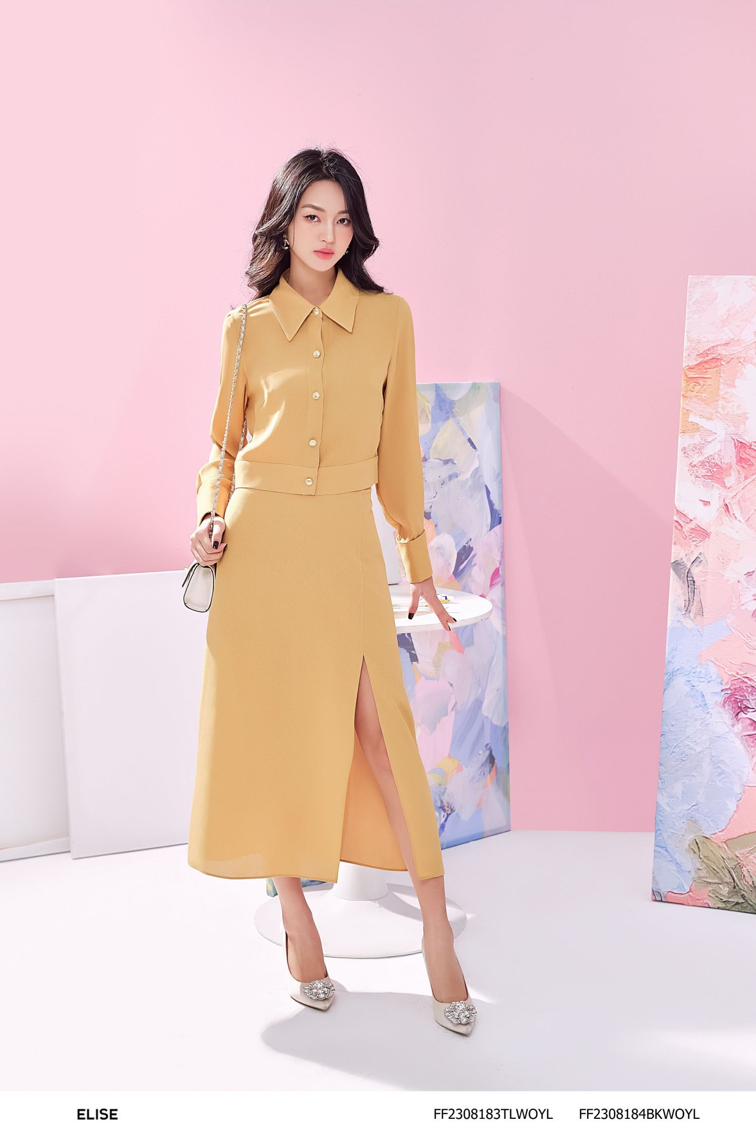 JUPE VÀNG VÂN XẺ BÊN