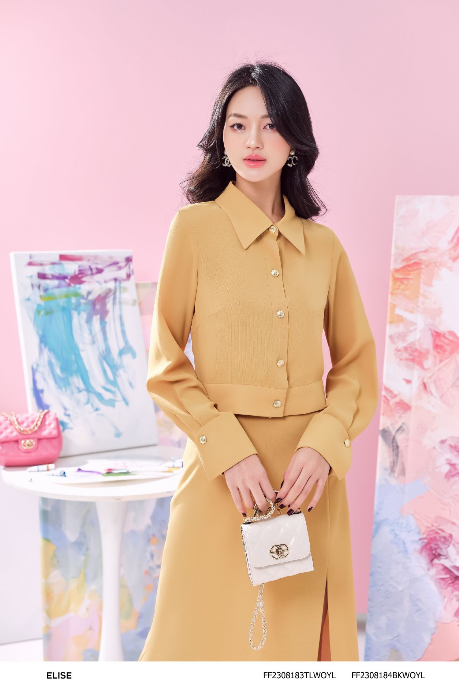 JUPE VÀNG VÂN XẺ BÊN