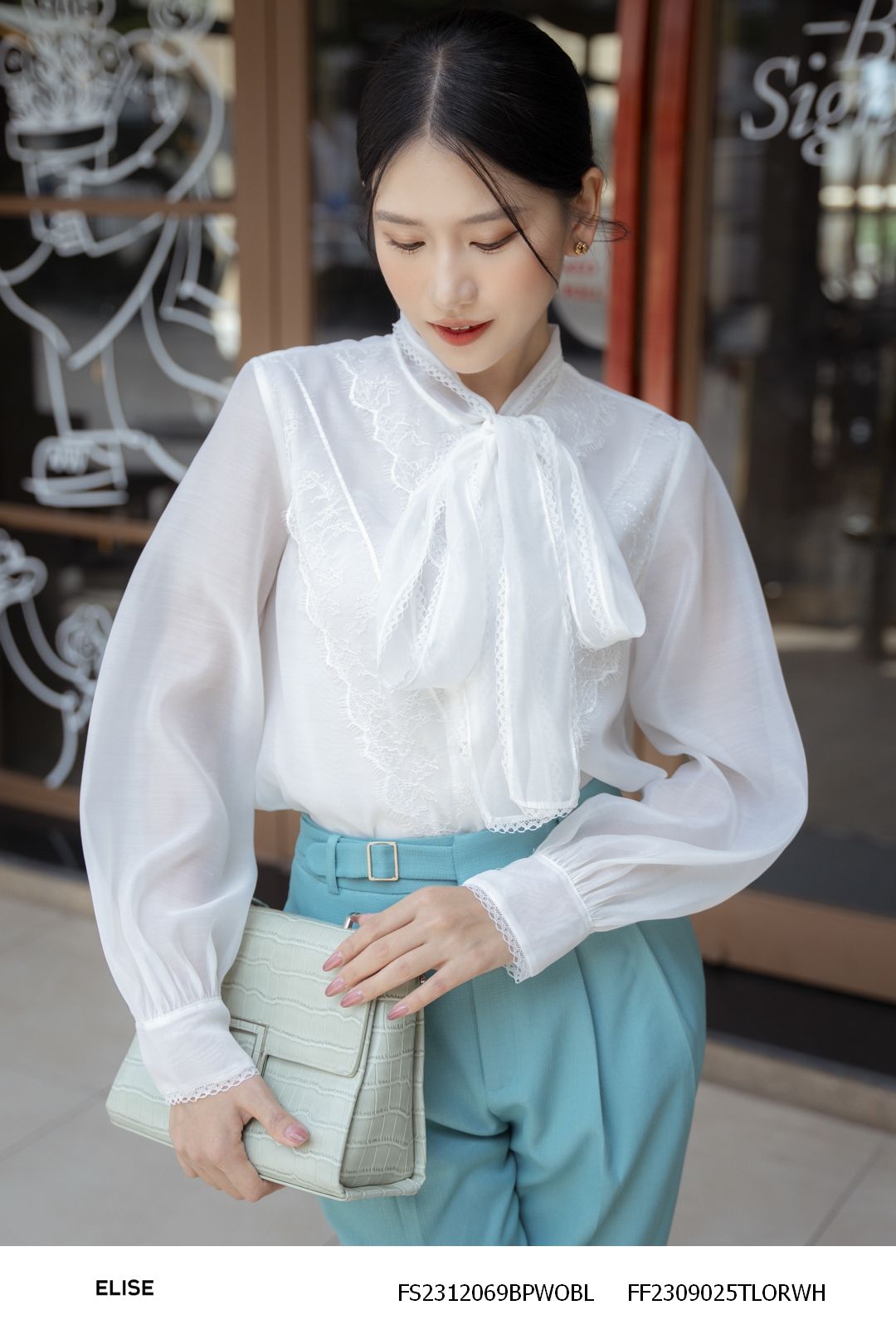 SM TƠ TRẮNG BUỘC NƠ CỔ VIỀN REN
