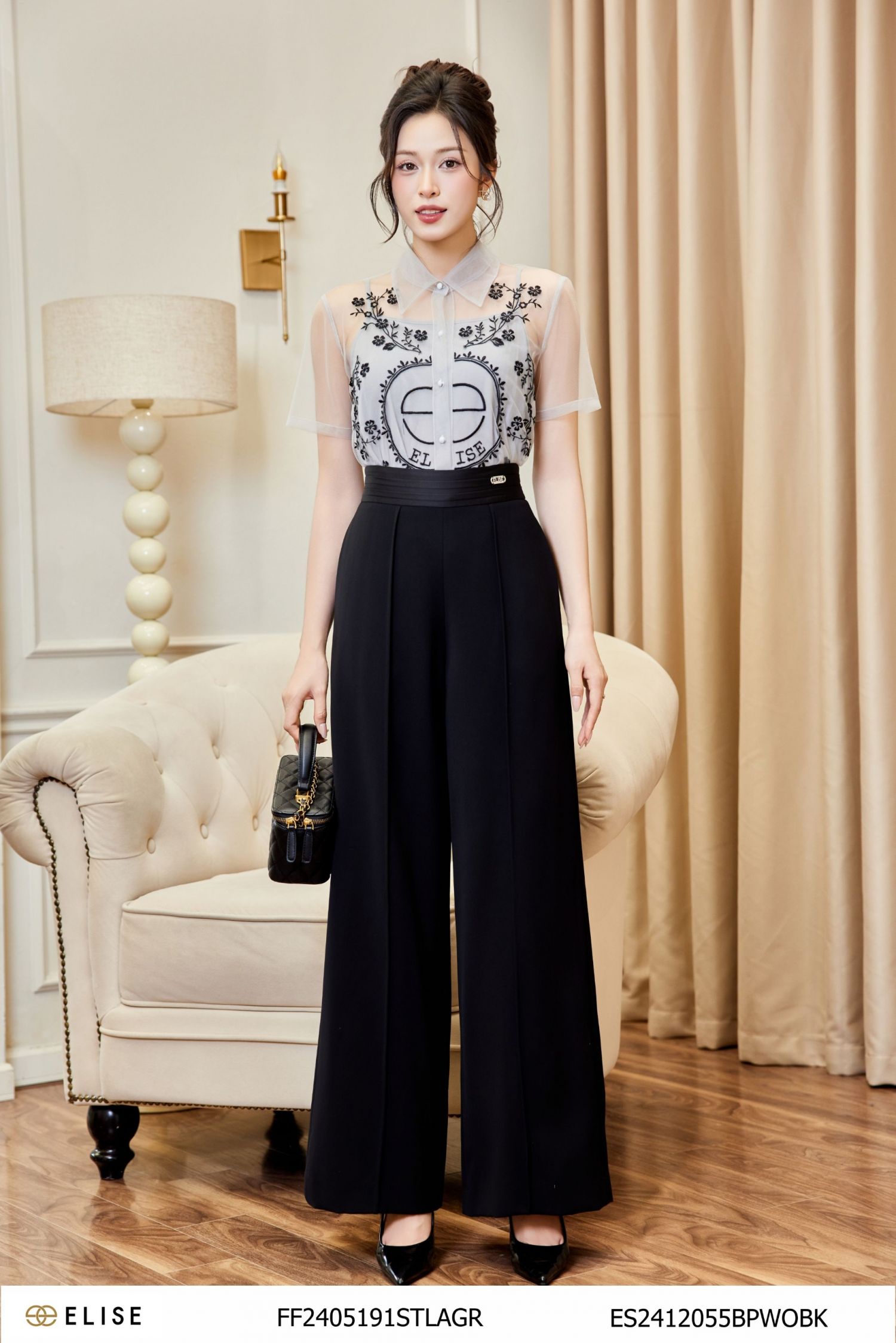 SET ÁO LƯỚI GHI NGỰC THÊU HOA ĐEN