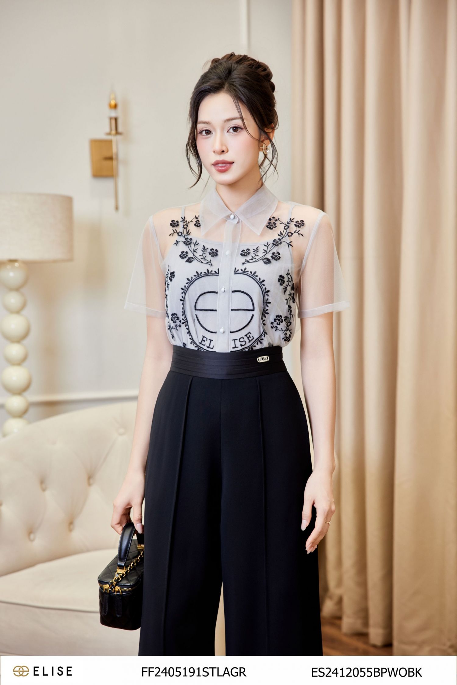 SET ÁO LƯỚI GHI NGỰC THÊU HOA ĐEN