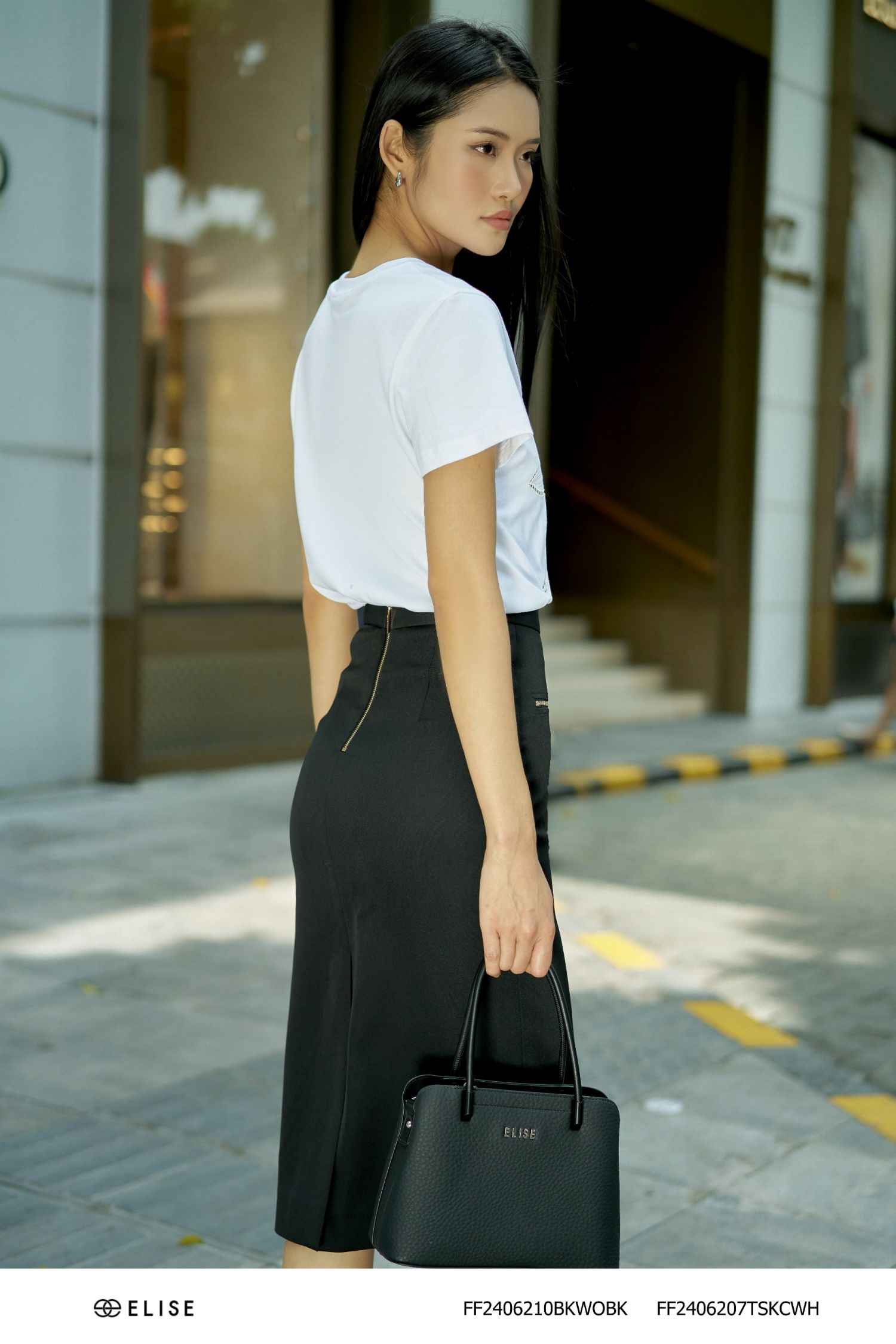 JUPE BÚT CHÌ ĐEN CƠI TÚI KHÓA ĐỒNG