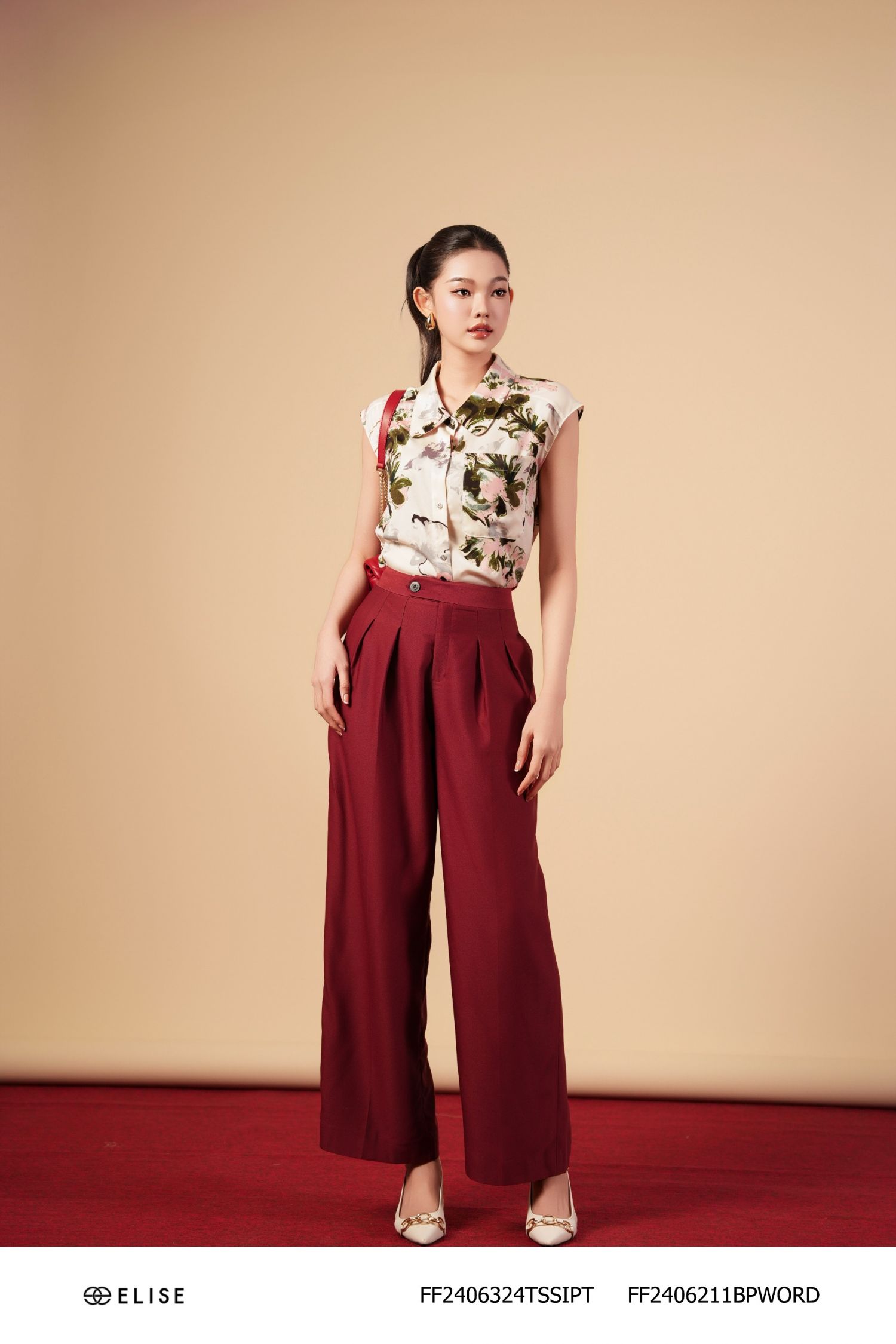 QUẦN SUÔNG ĐỎ ĐẬM XẾP LY