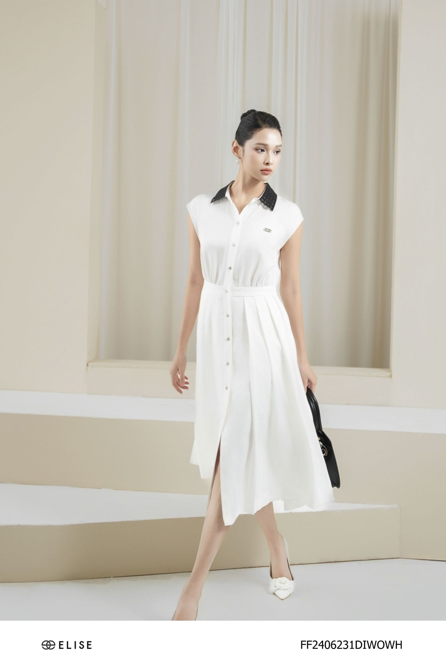 ĐẦM TRẮNG CHÂN DẬP LY CỔ PK ĐEN