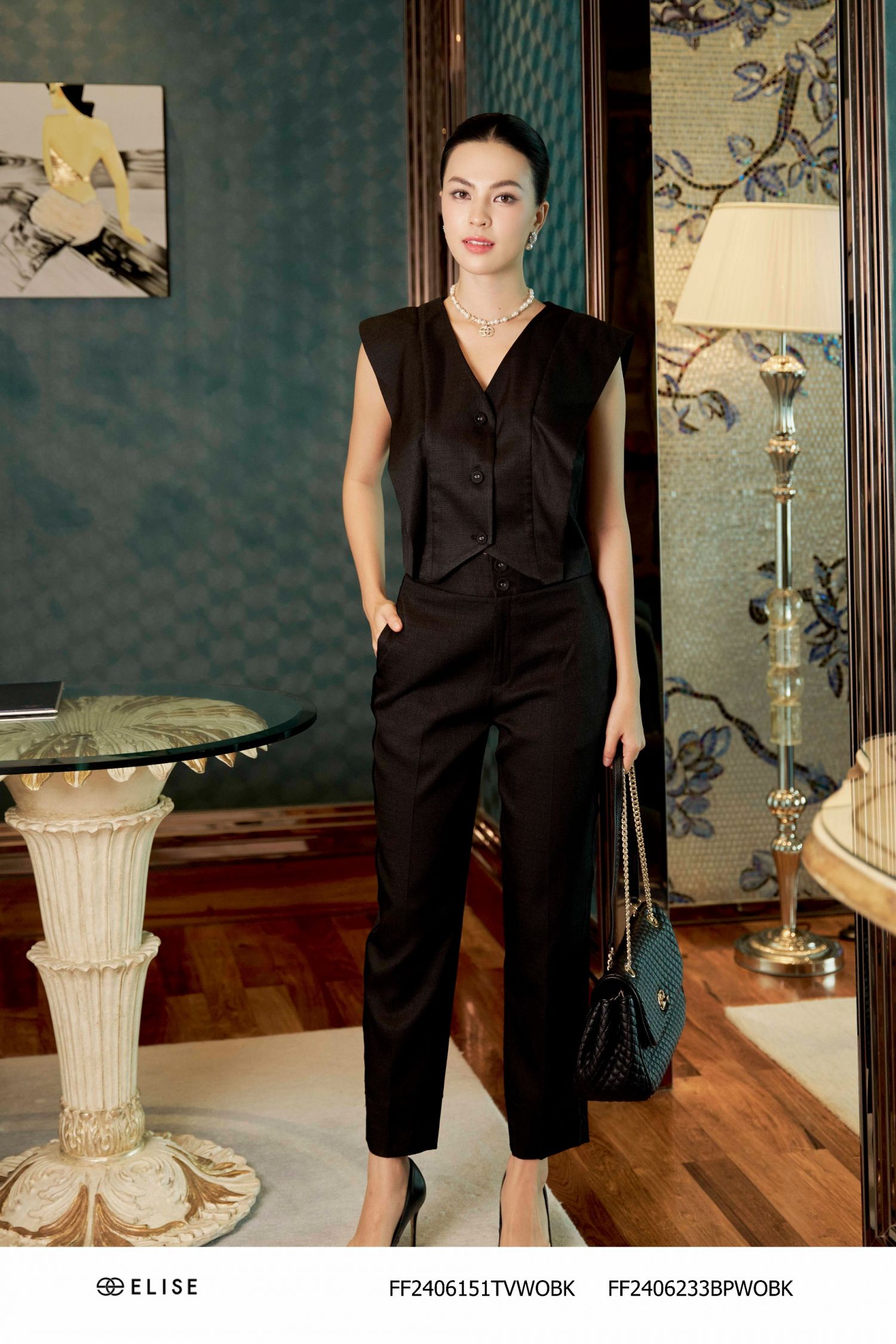 QUẦN BAGGY TWEED MỎNG ĐEN KÊ GẤU