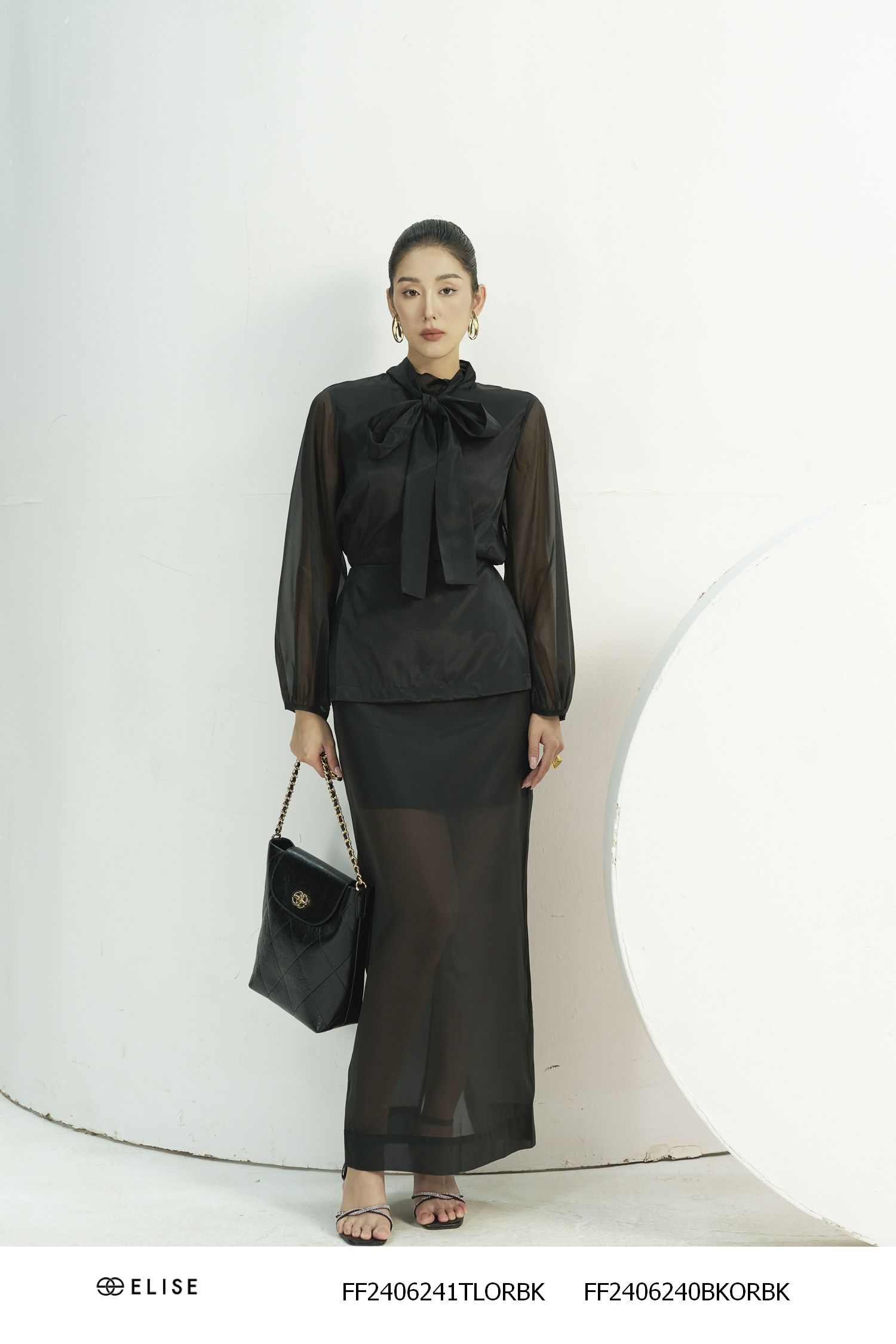 JUPE DÀI TƠ ĐEN PEPLUM
