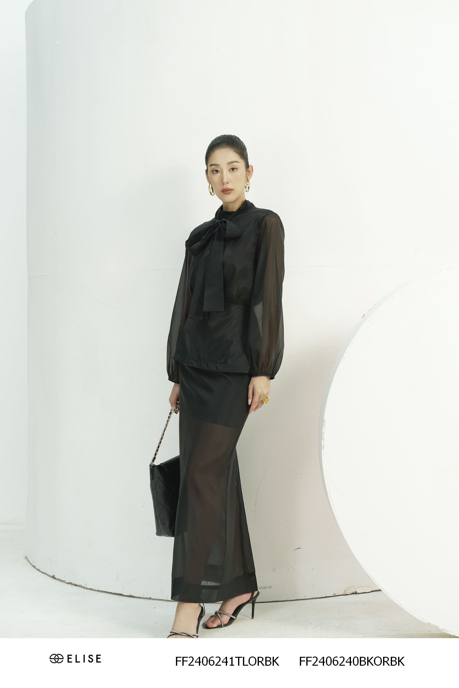 JUPE DÀI TƠ ĐEN PEPLUM