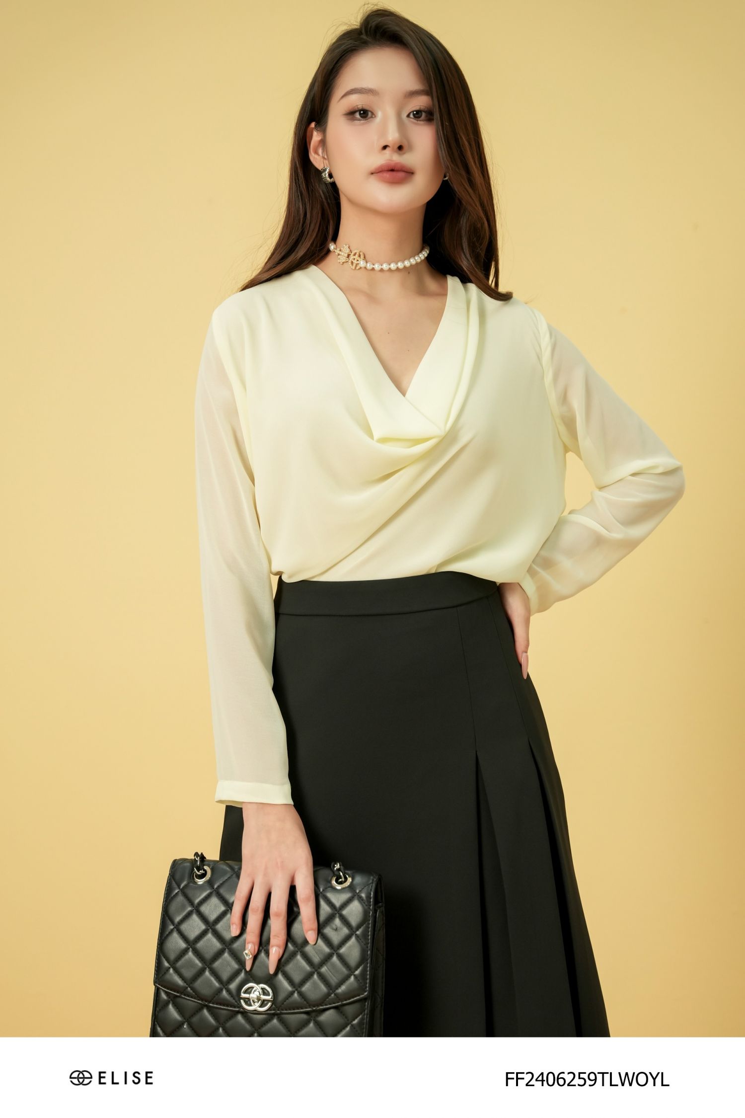 ÁO CHIFFON VÀNG NHẠT CỔ ĐỔ