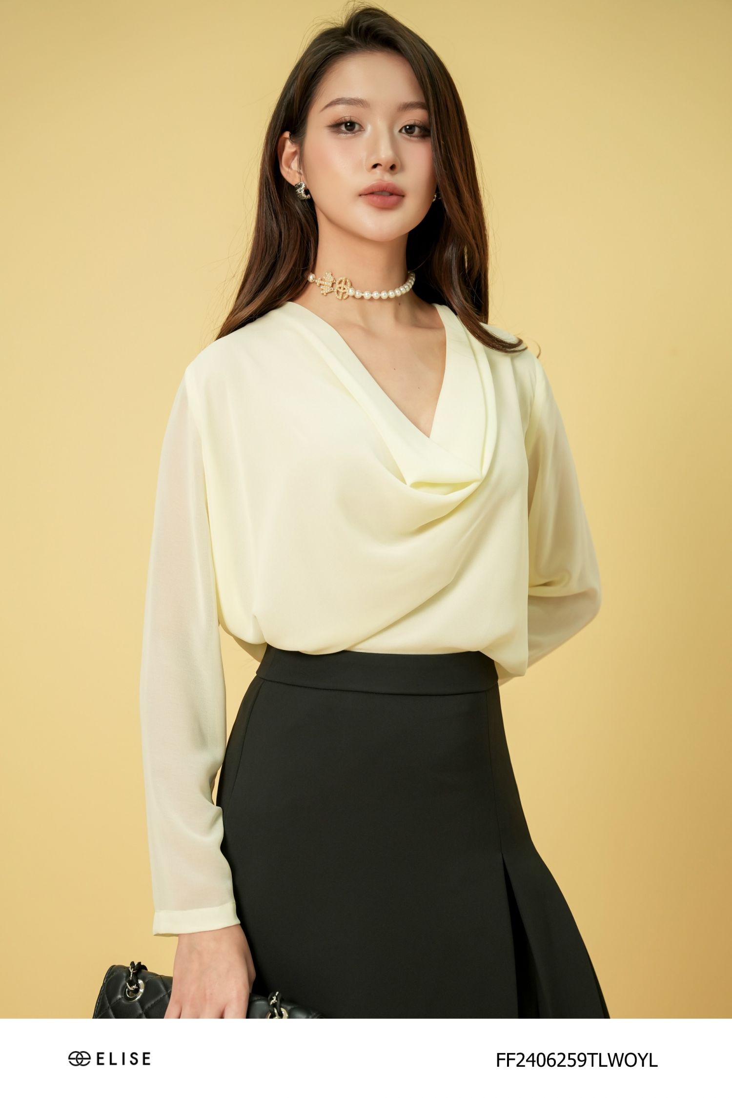 ÁO CHIFFON VÀNG NHẠT CỔ ĐỔ