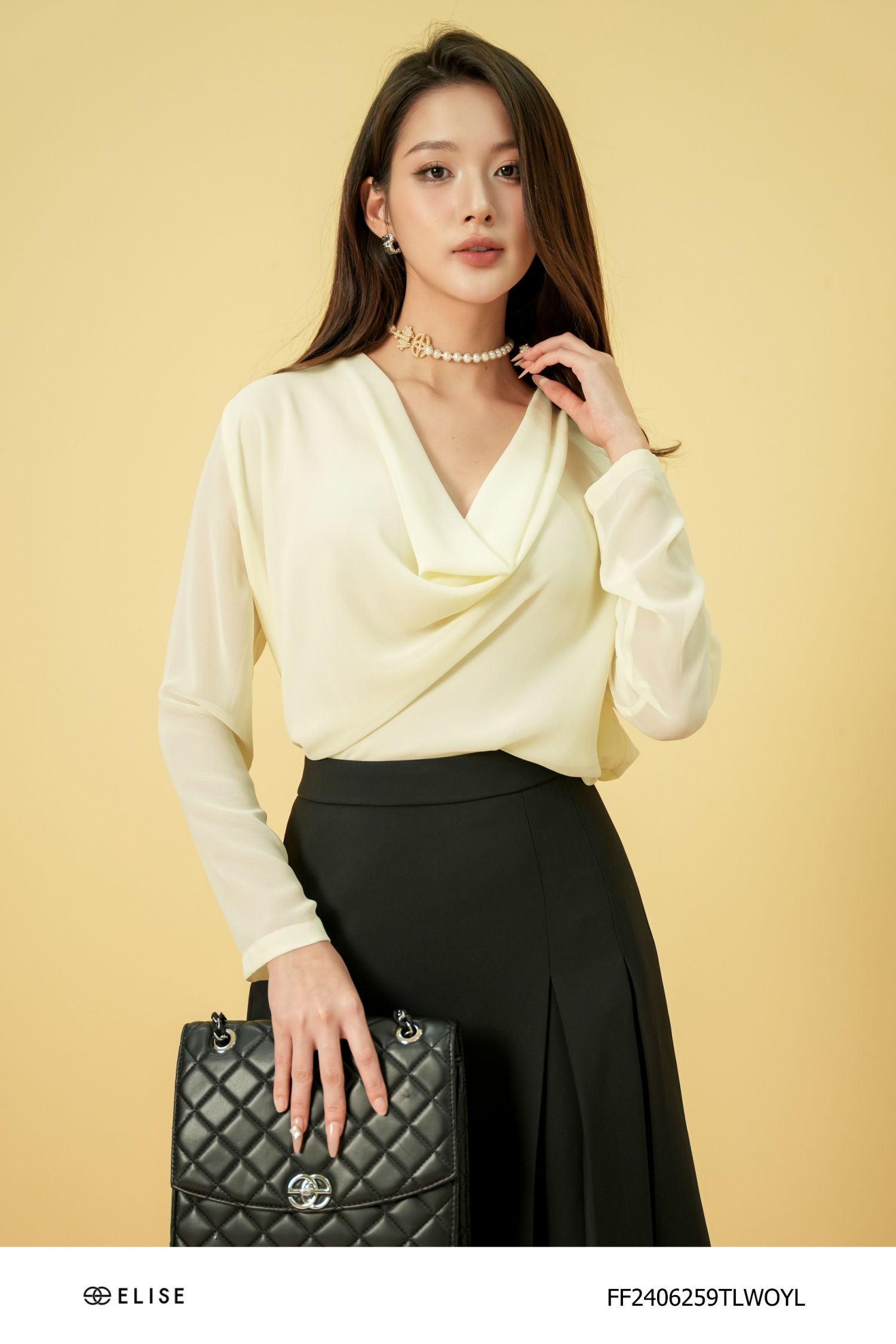 ÁO CHIFFON VÀNG NHẠT CỔ ĐỔ