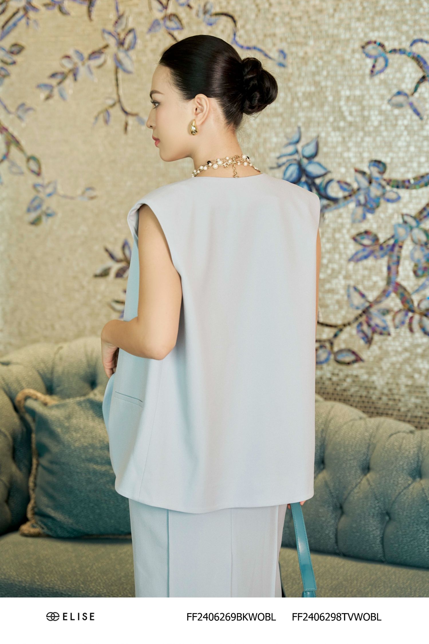 JUPE XANH NHẠT GÂN GIỮA NẮP TÚI