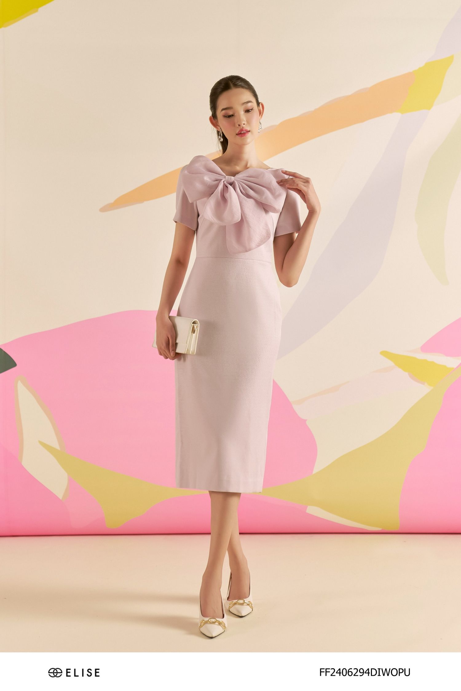ĐẦM TWEED TÍM SÁNG NƠ CỔ