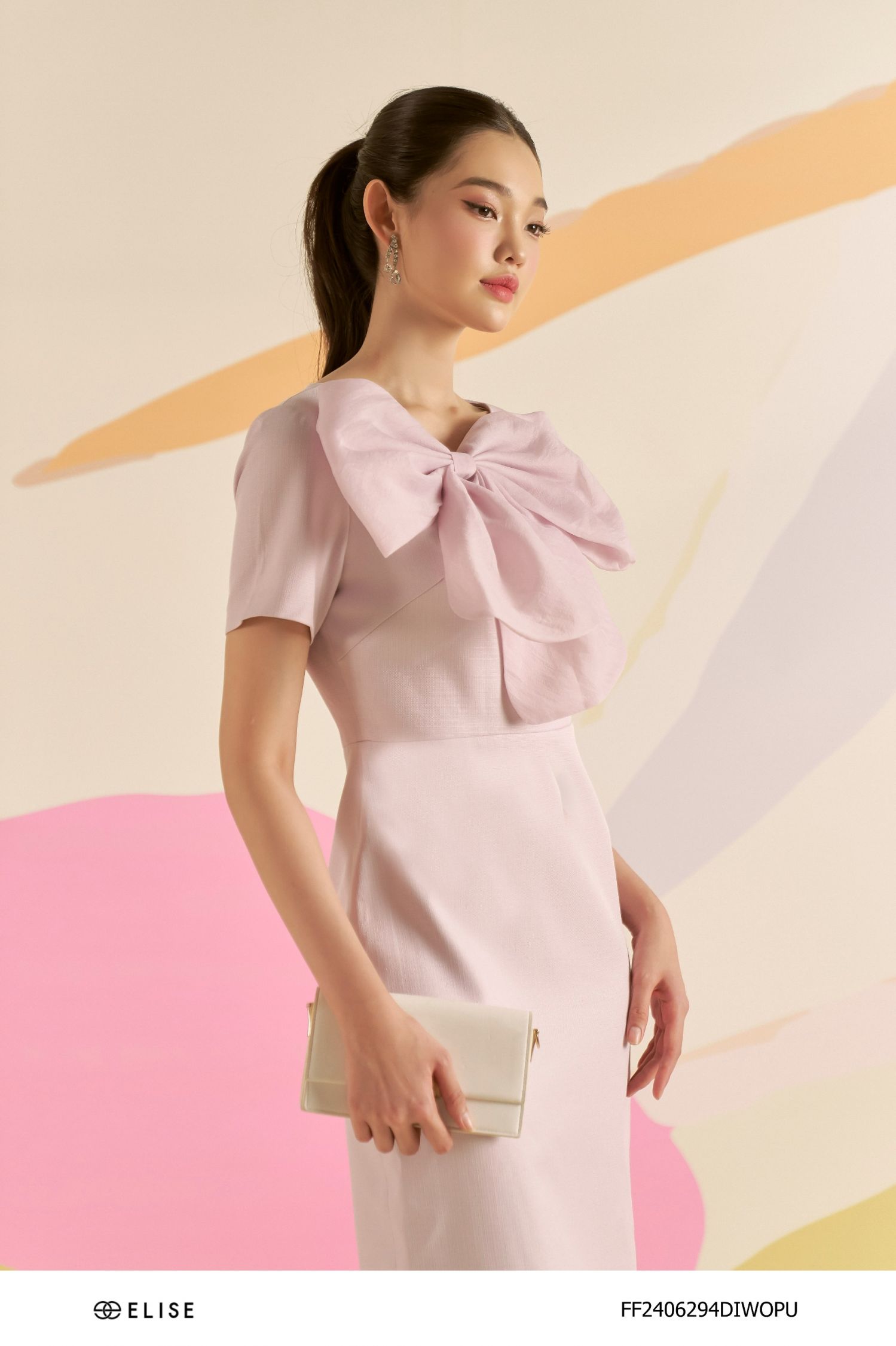ĐẦM TWEED TÍM SÁNG NƠ CỔ