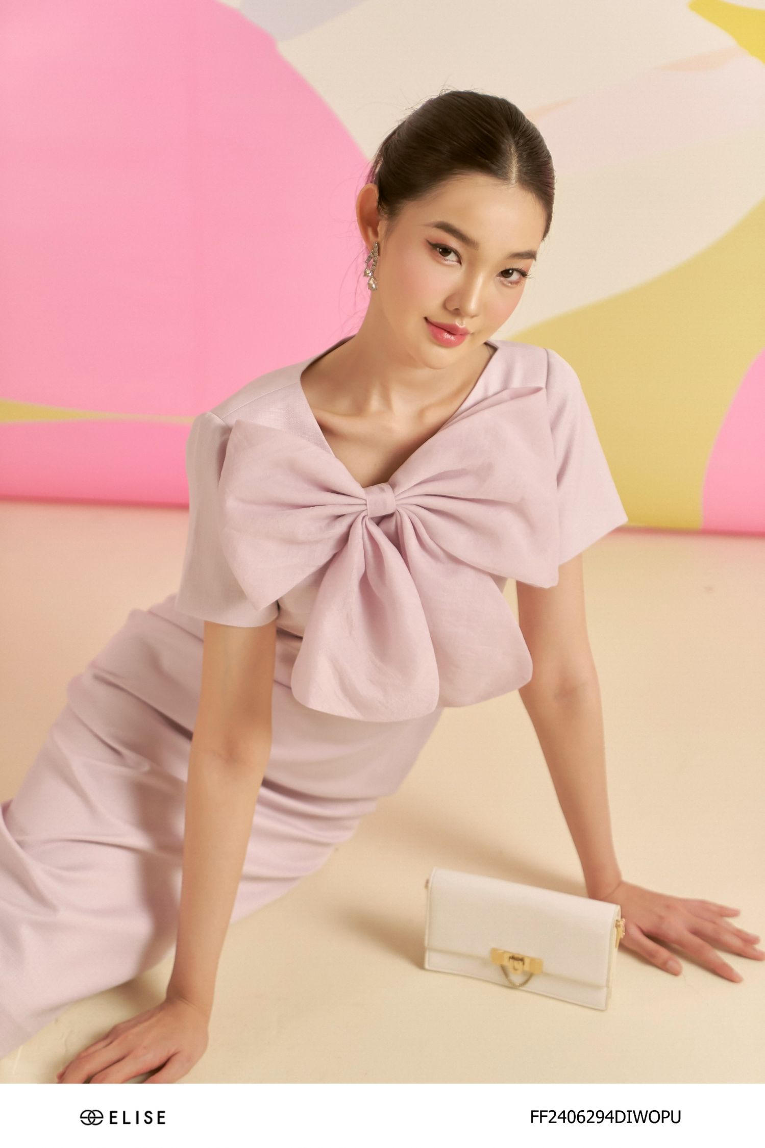 ĐẦM TWEED TÍM SÁNG NƠ CỔ