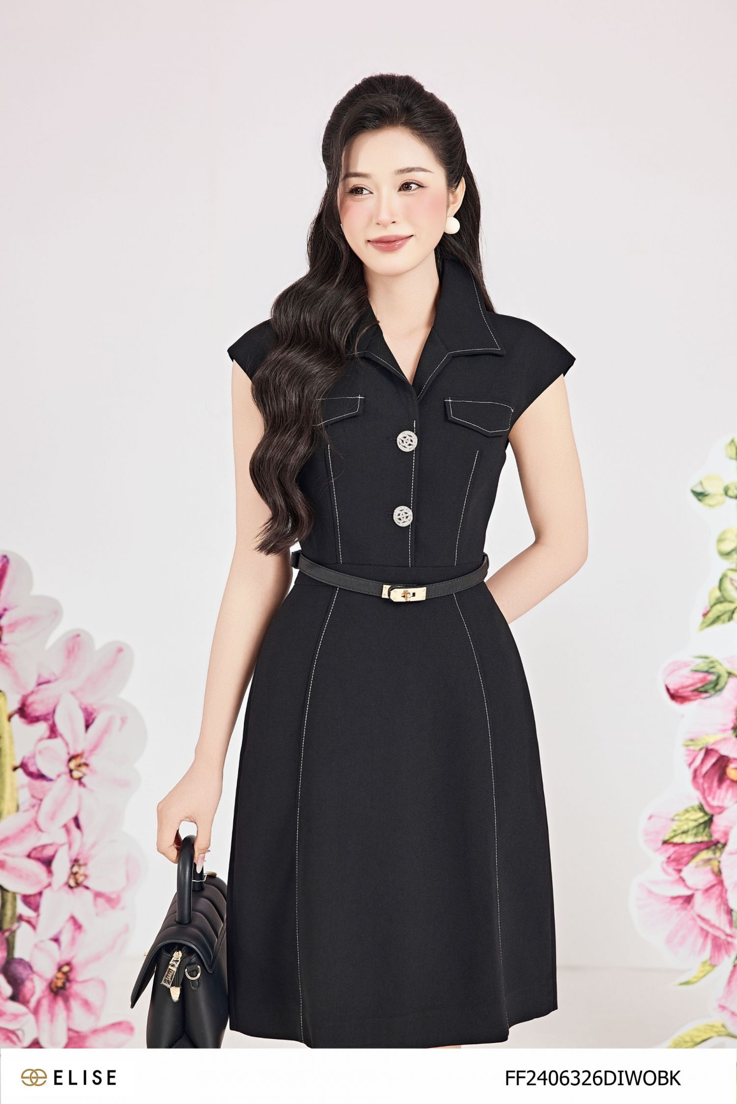 ĐẦM ĐEN VAI CHƯỜM CỔ ĐỨC DIỄU CHỈ