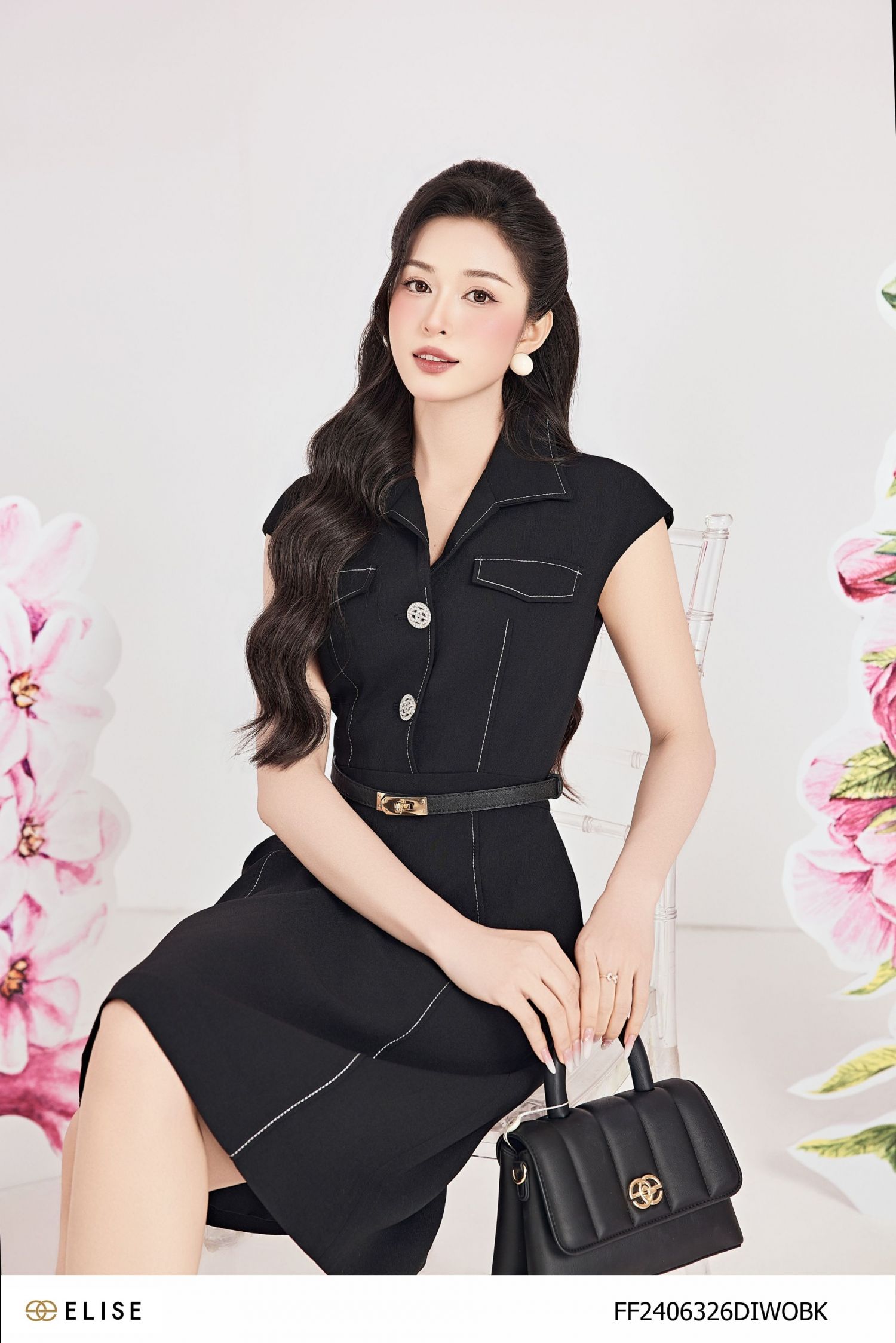 ĐẦM ĐEN VAI CHƯỜM CỔ ĐỨC DIỄU CHỈ