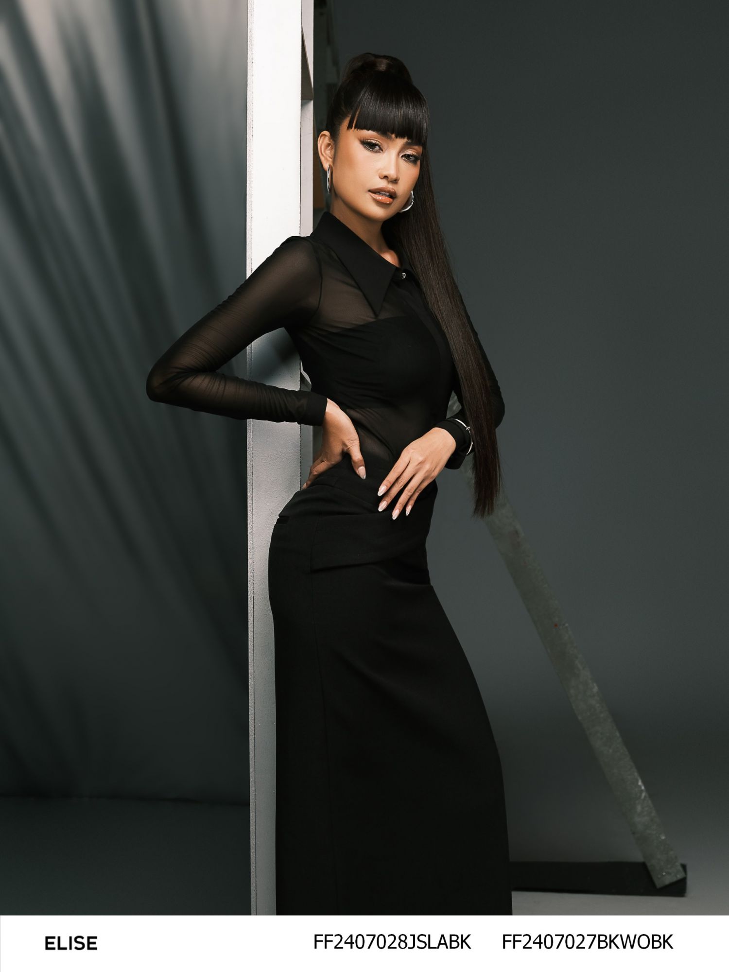 BODY SUIT LƯỚI CHUN ĐEN CỔ ĐỨC