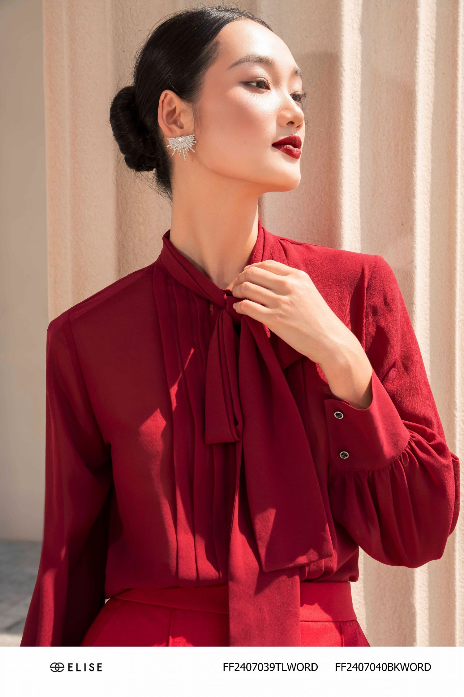 ÁO SM ĐỎ ĐUN XẾP LY NGỰC
