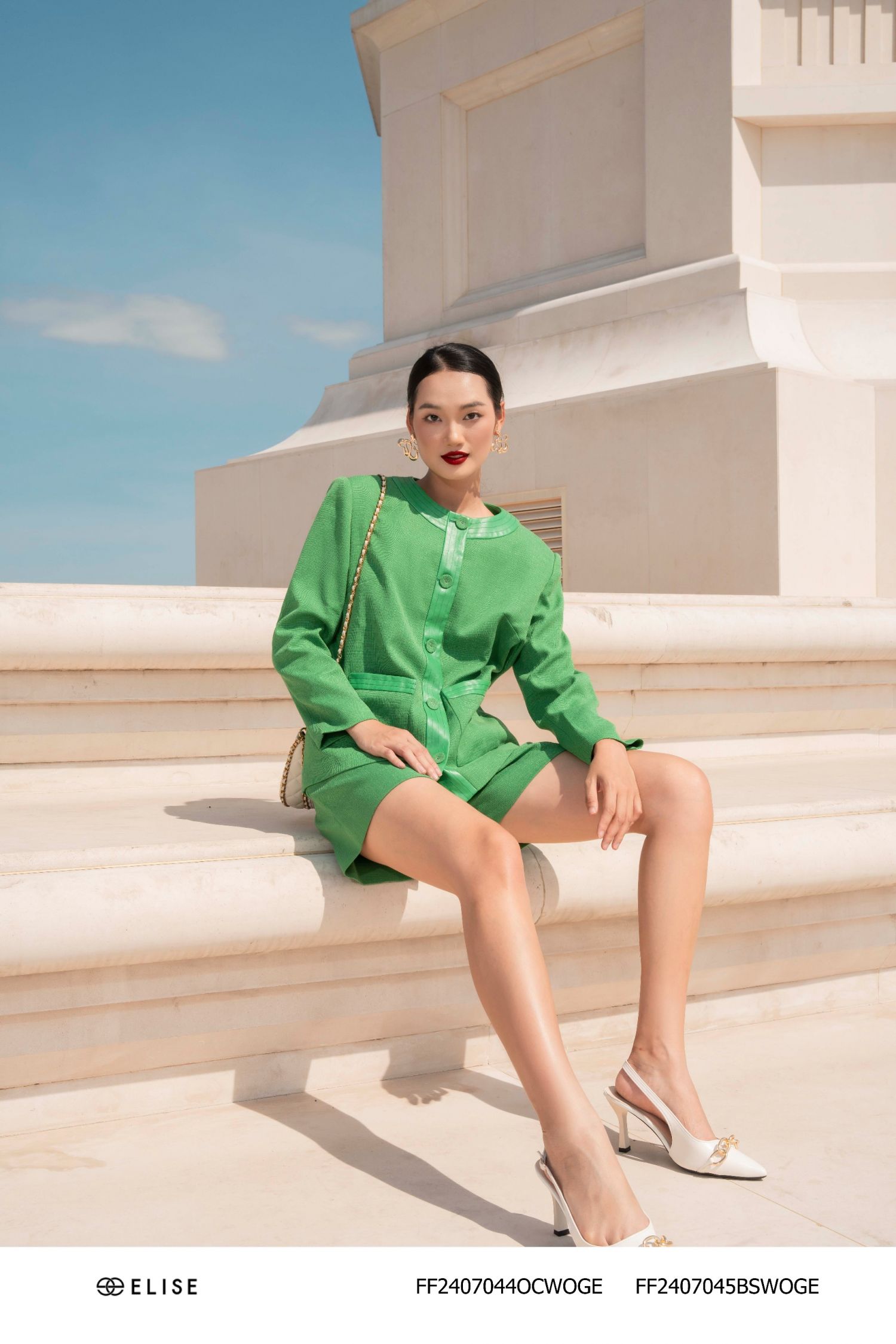 ÁO KHOÁC TWEED XANH LÁ KT PHỐI DA