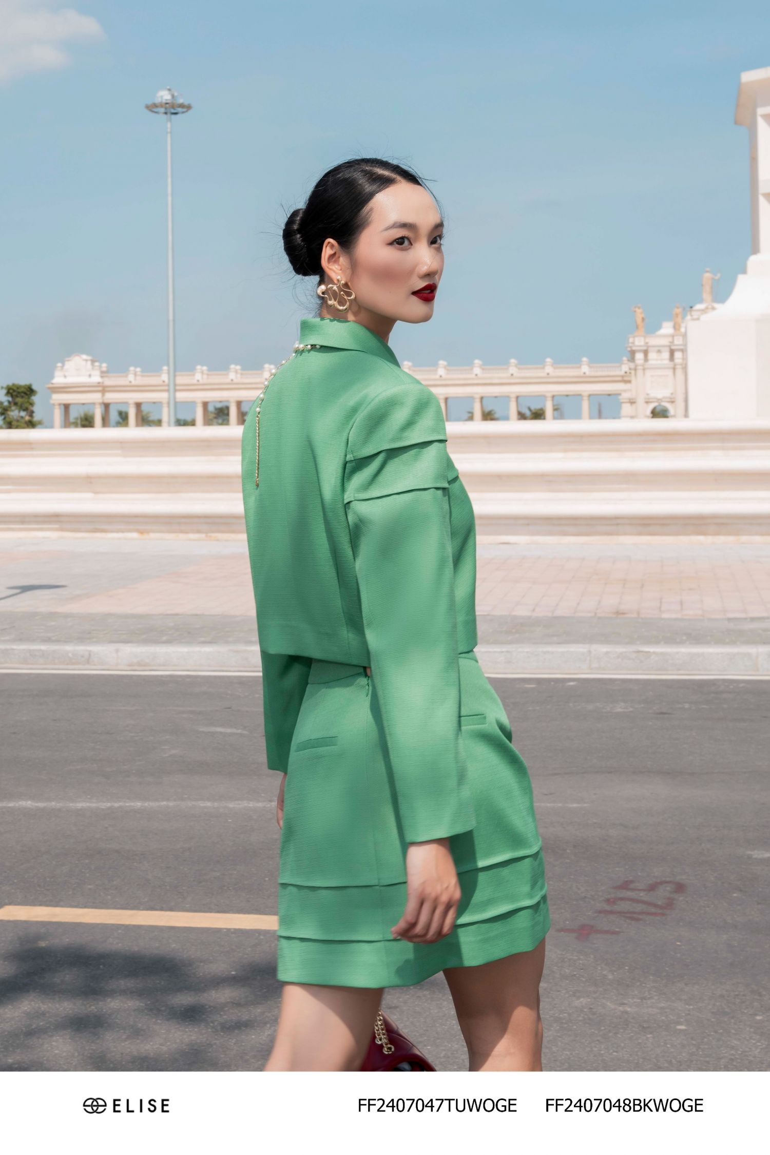 JUPE SỢI XANH LÁ BẤU LY
